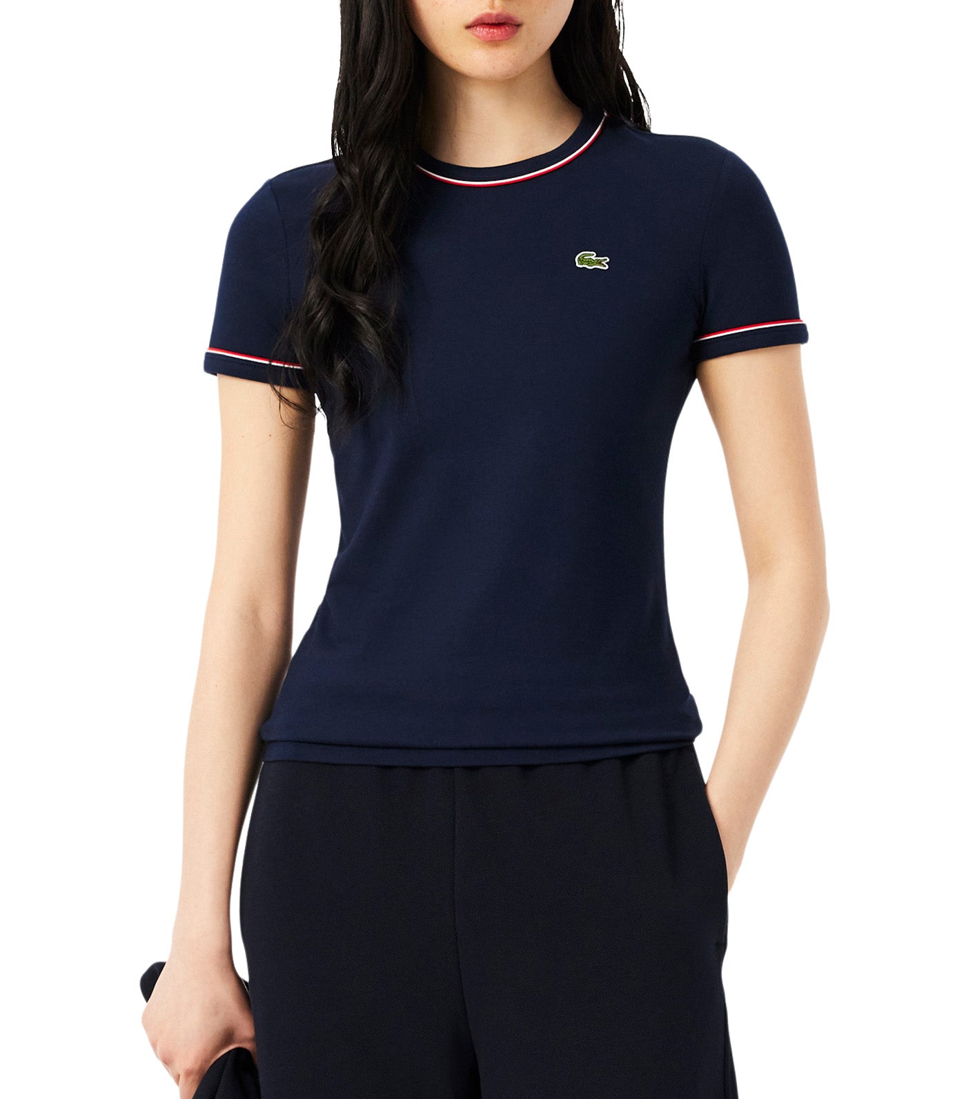 Trim Accent Jersey T-Shirt Navy Blue/Red/White