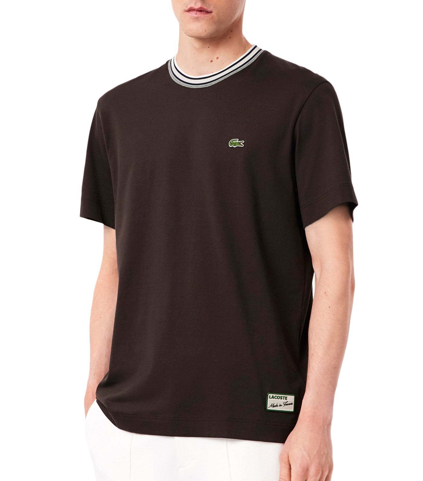 Lacoste French Made Stripe Neck T-Shirt Port 