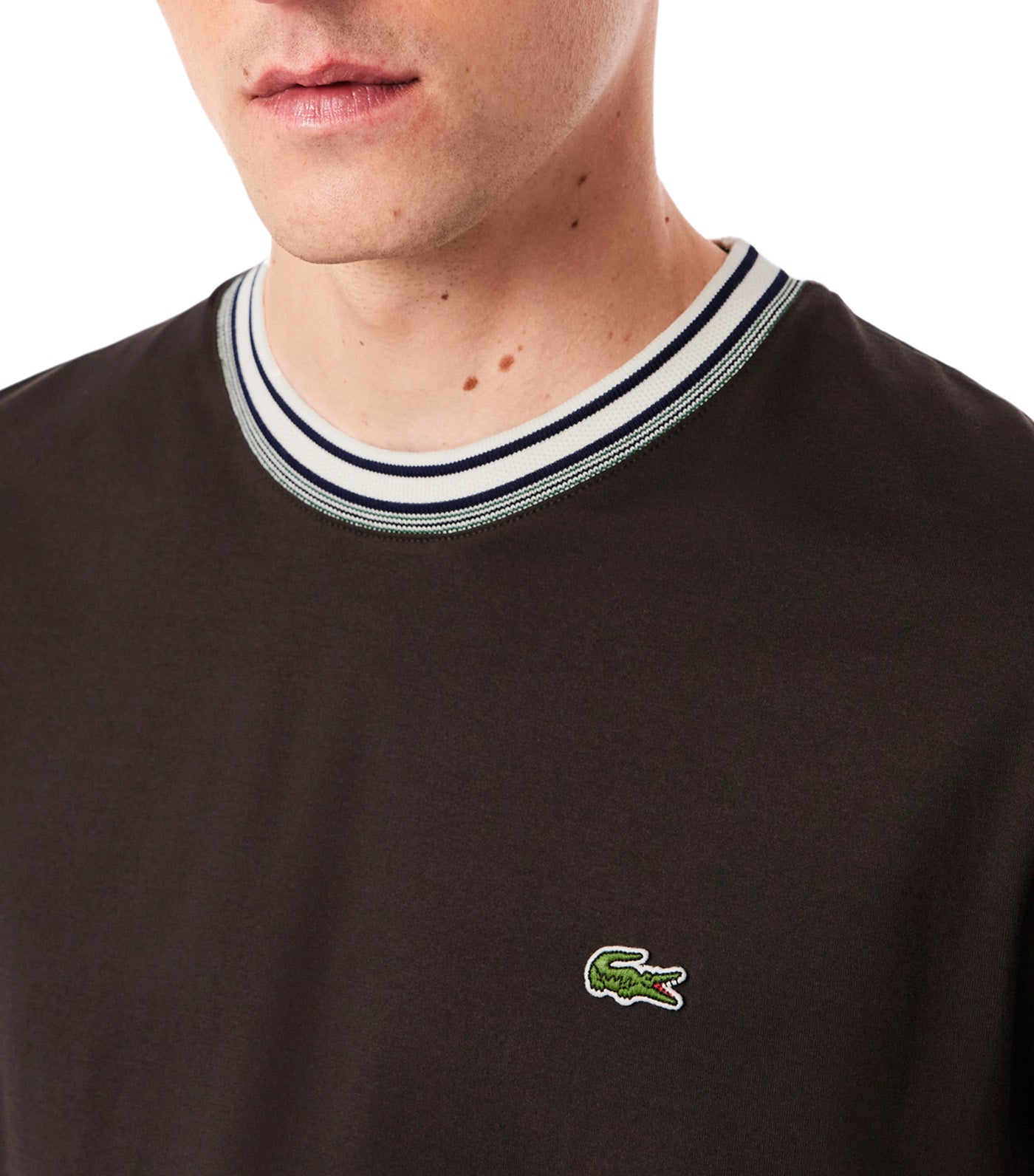 Lacoste French Made Stripe Neck T-Shirt Port 