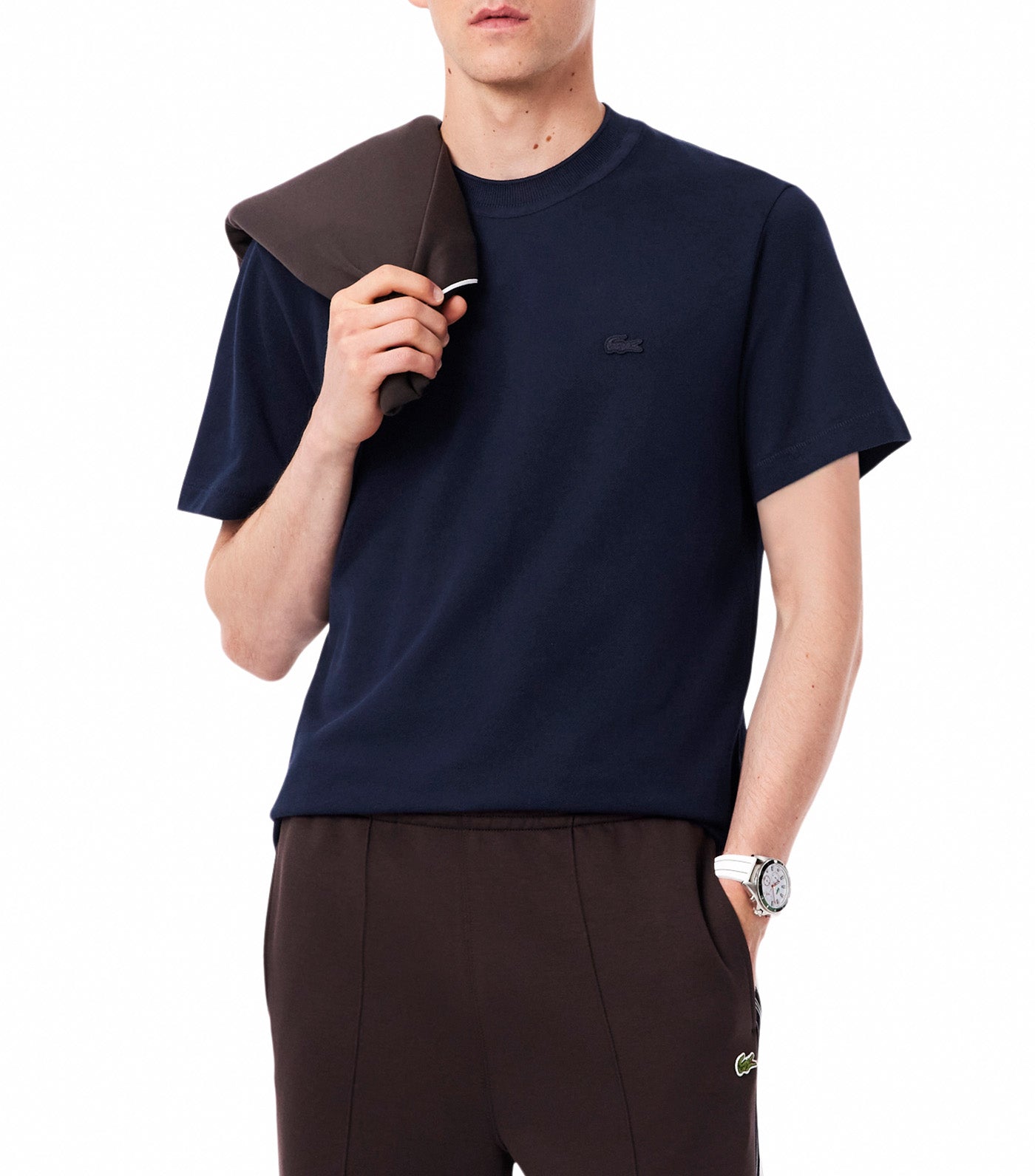 Lacoste Ribbed Neck Petit Piqué T-Shirt Navy Blue