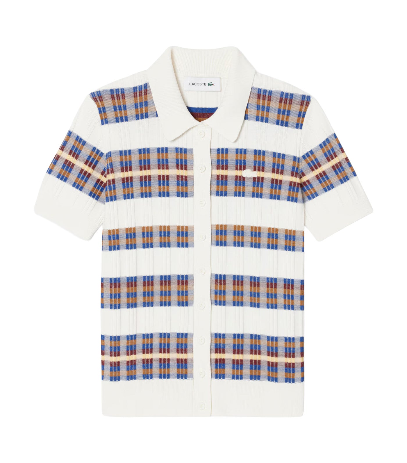 Lacoste Ribbed Knit Polo Collar Sweater Flour/Sesame/Enzian/Briqu