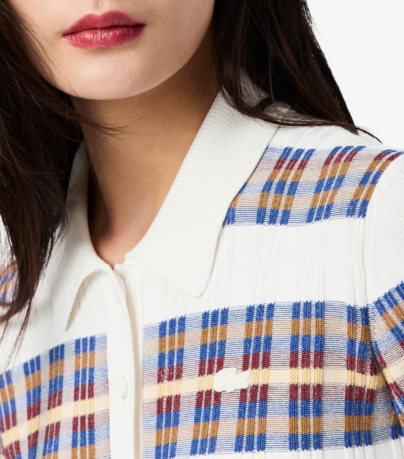 Lacoste Ribbed Knit Polo Collar Sweater Flour/Sesame/Enzian/Briqu