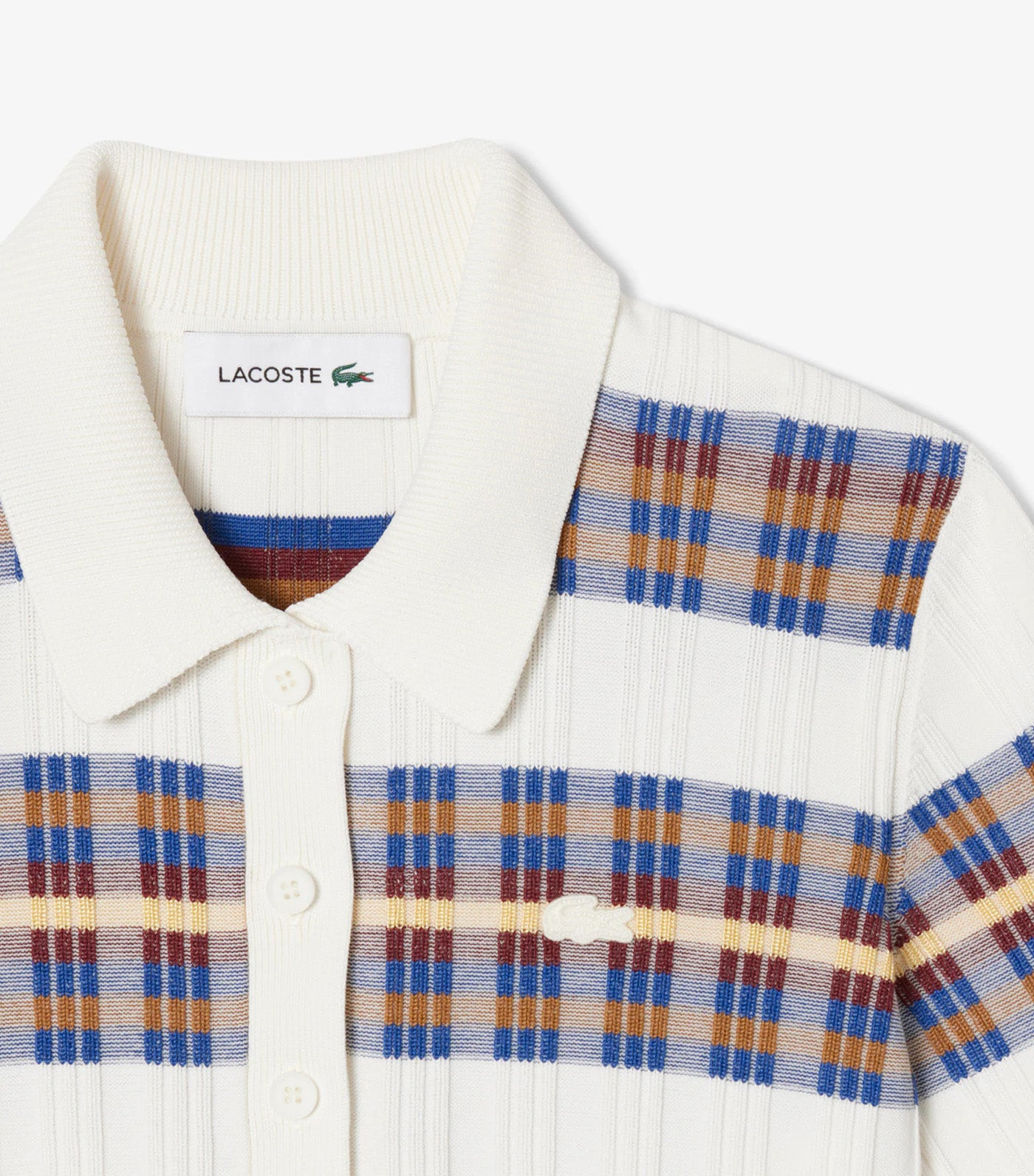Lacoste Ribbed Knit Polo Collar Sweater Flour/Sesame/Enzian/Briqu