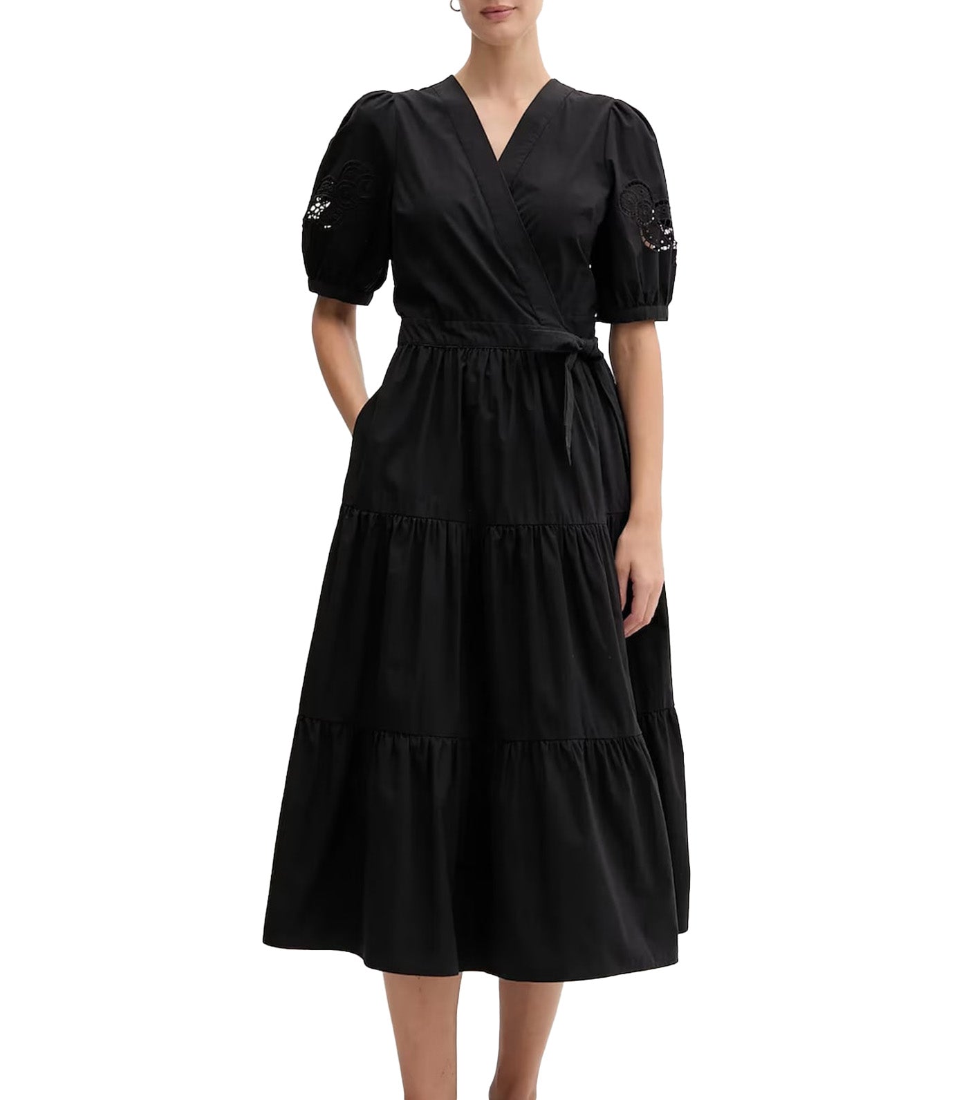 Tiered Poplin Dress Black