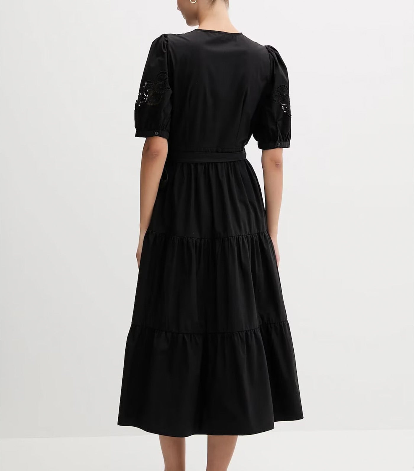 Tiered Poplin Dress Black