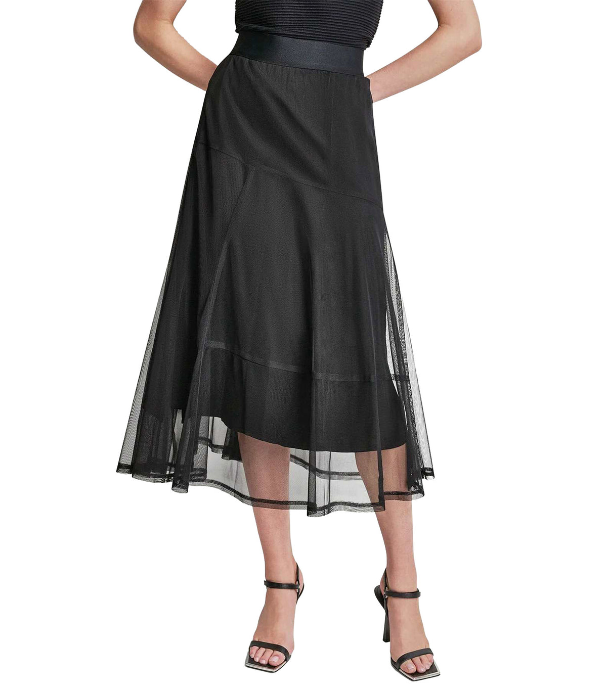 Layered Mesh Skirt Black