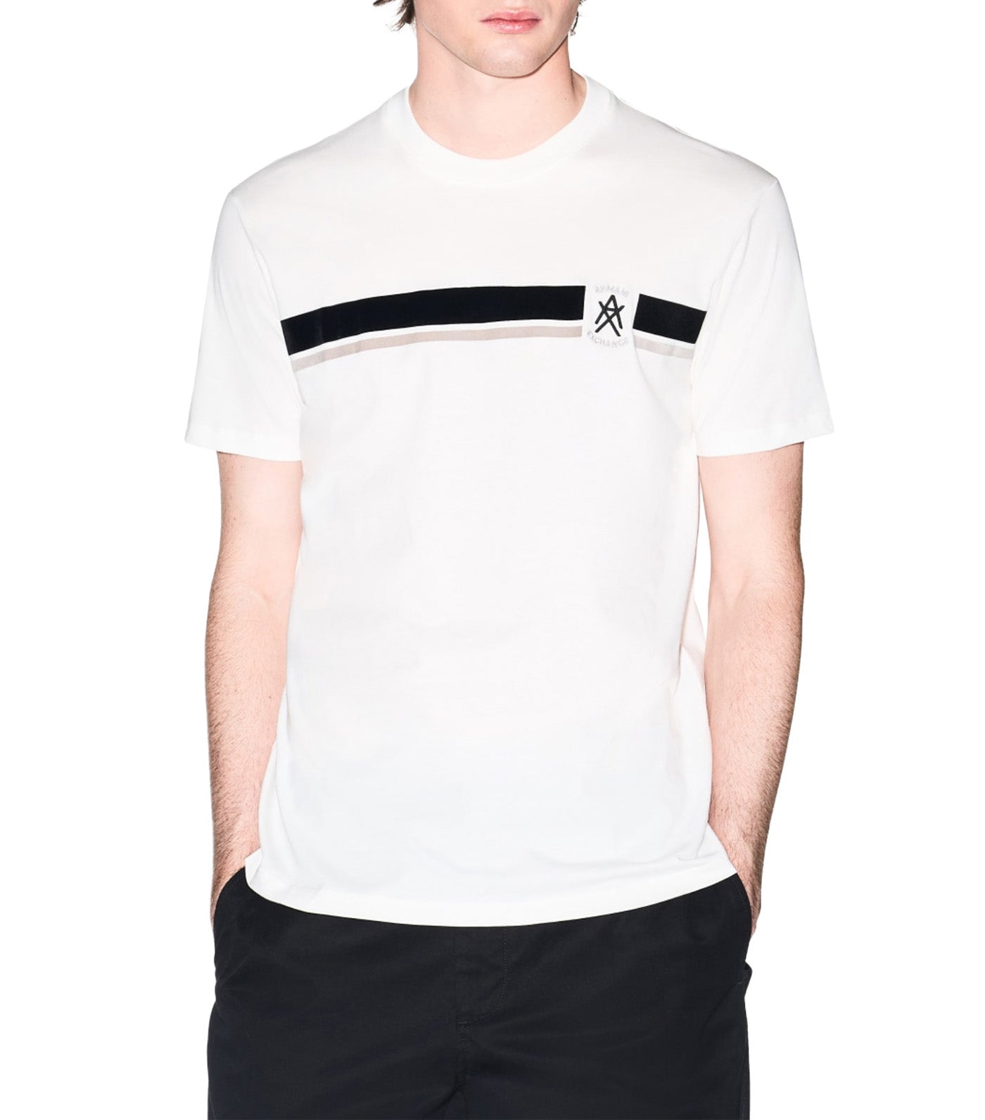 Regular Fit T-Shirt with Contrasting Band and Logo Off White