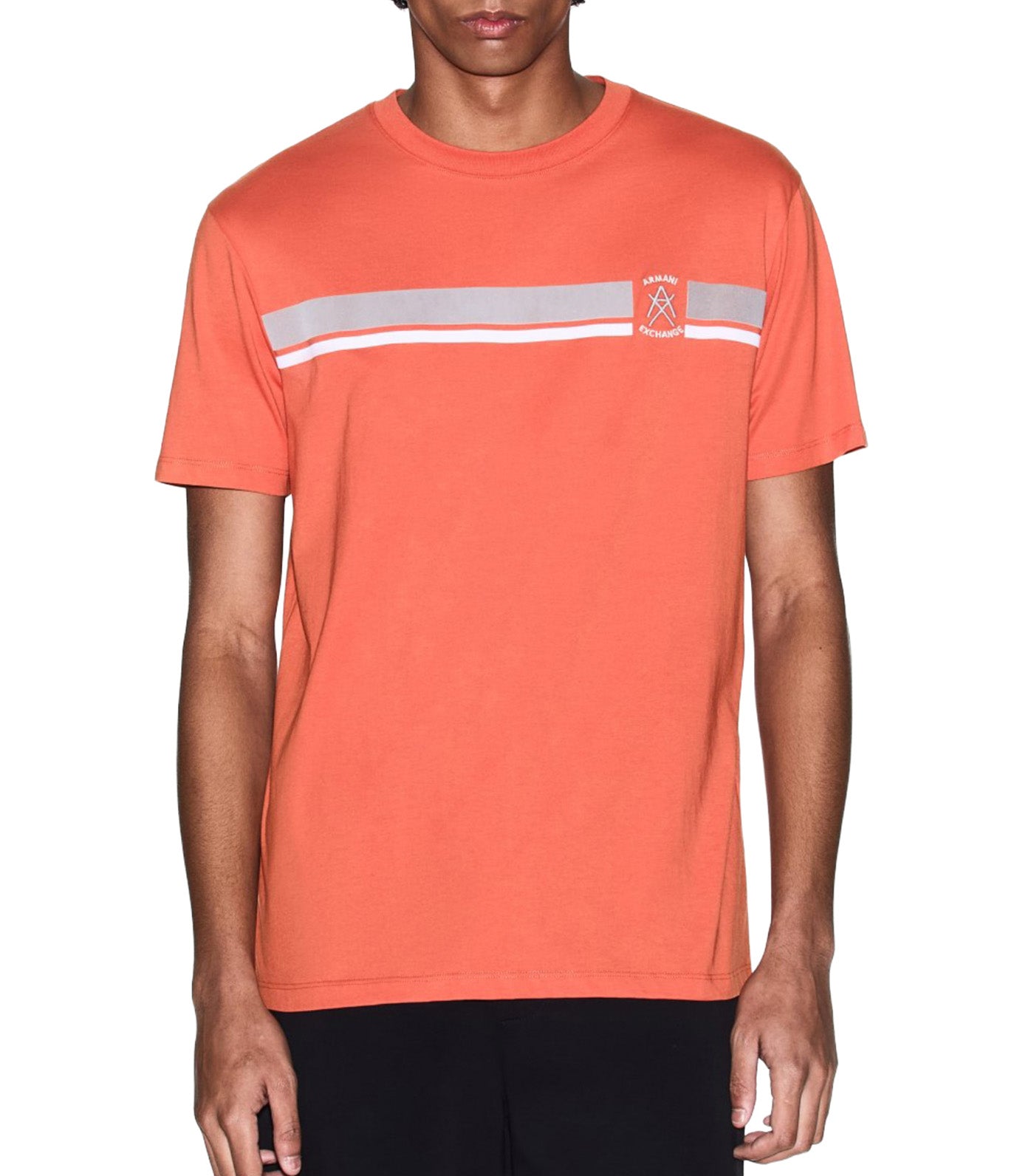 Regular Fit T-Shirt with Contrasting Band and Logo Orange Rust