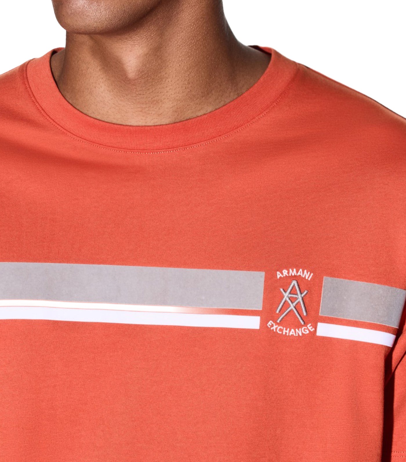 Regular Fit T-Shirt with Contrasting Band and Logo Orange Rust