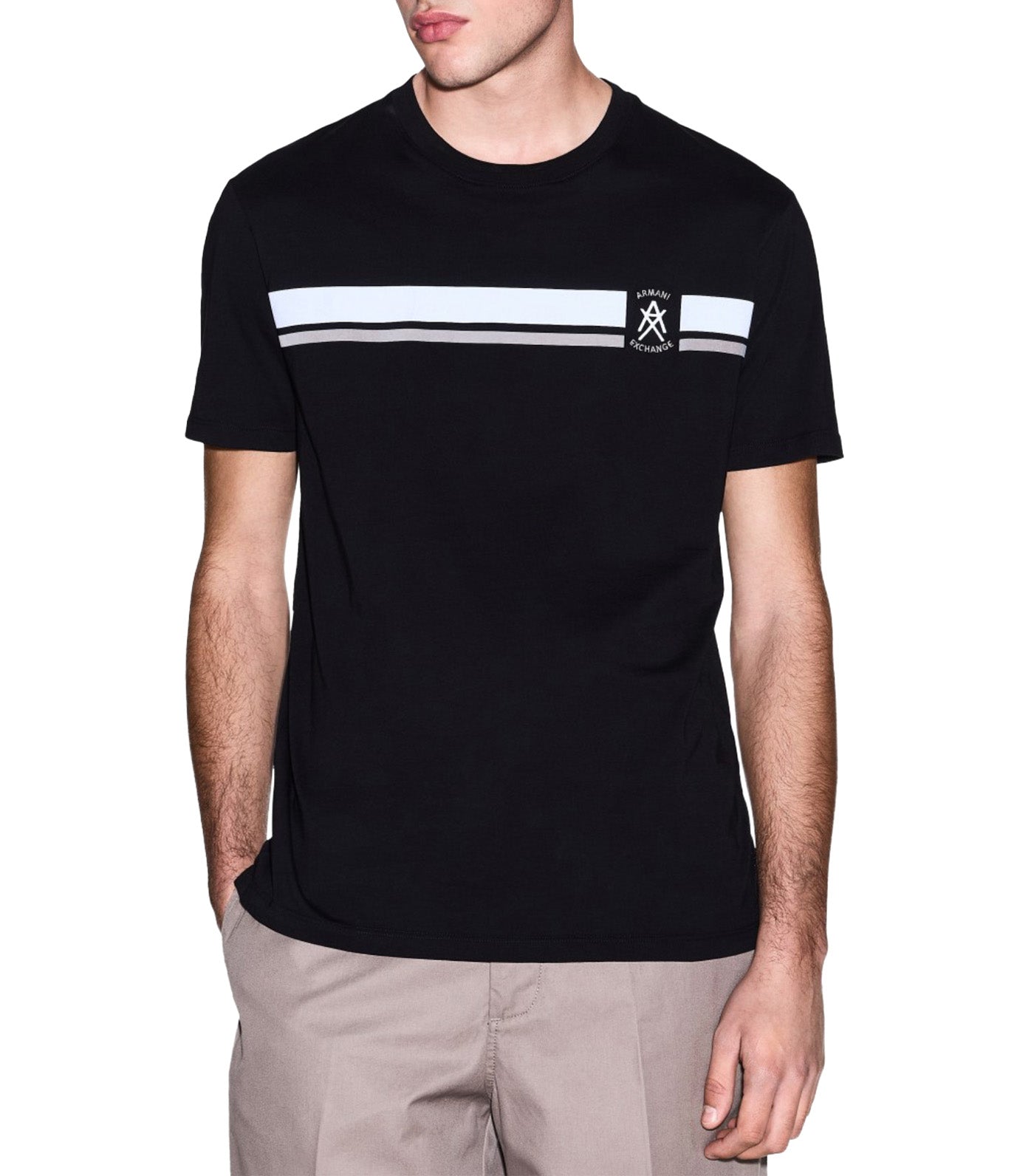 Regular Fit T-Shirt with Contrasting Band and Logo Black