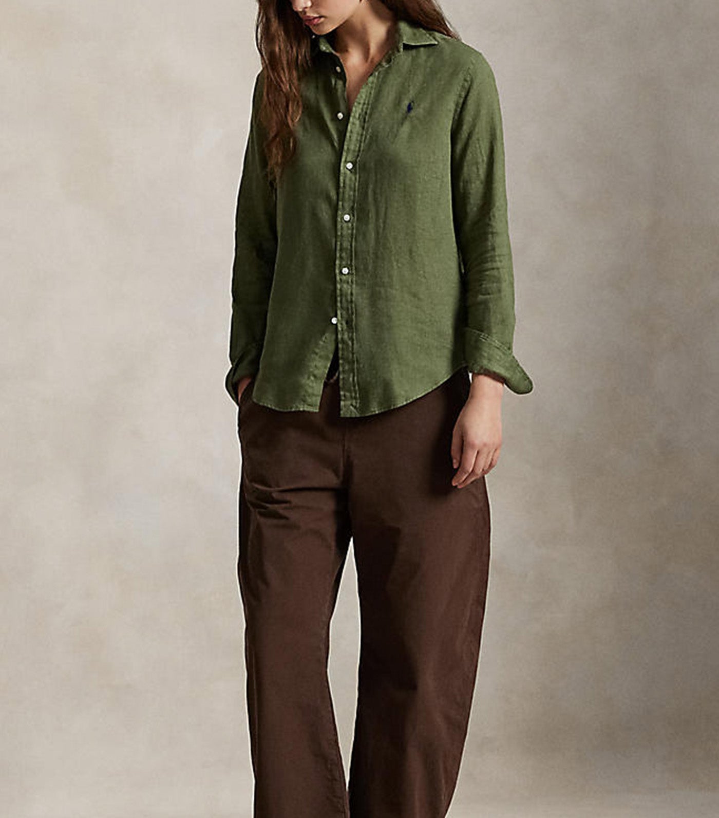 Women's Classic Fit Linen Shirt Green