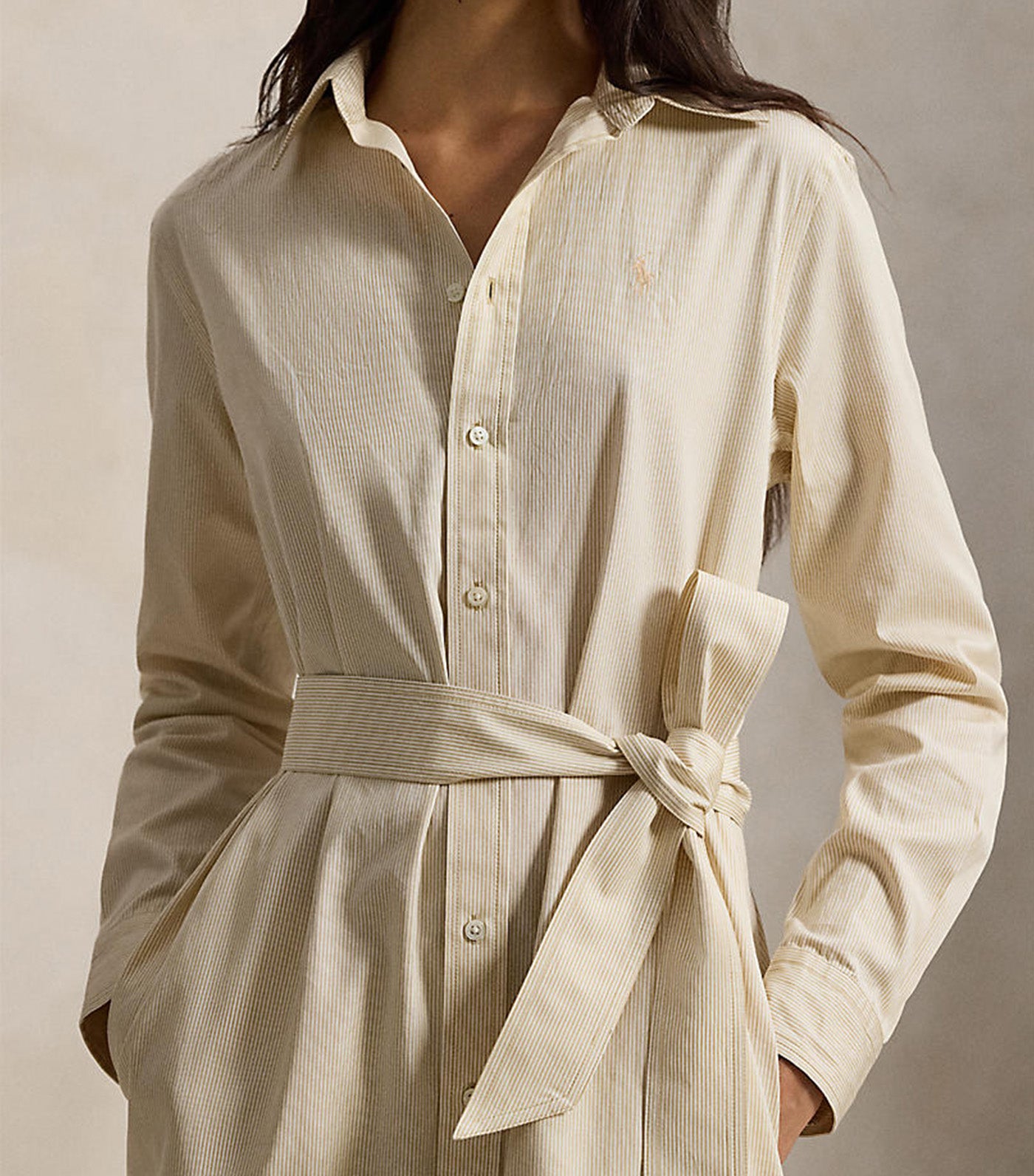 Women's Belted Striped Cotton Shirtdress