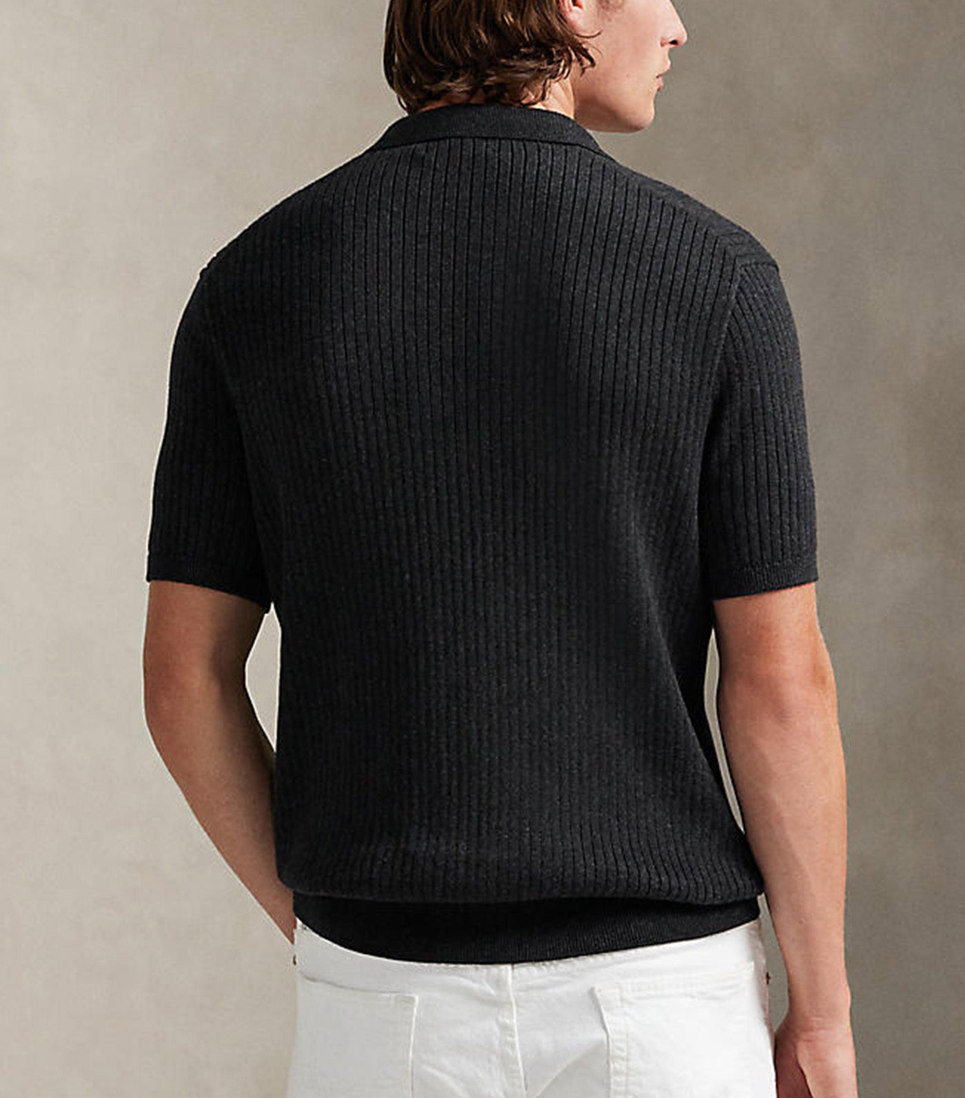 Men's Rib-Knit Cotton Johnny-Collar Sweater