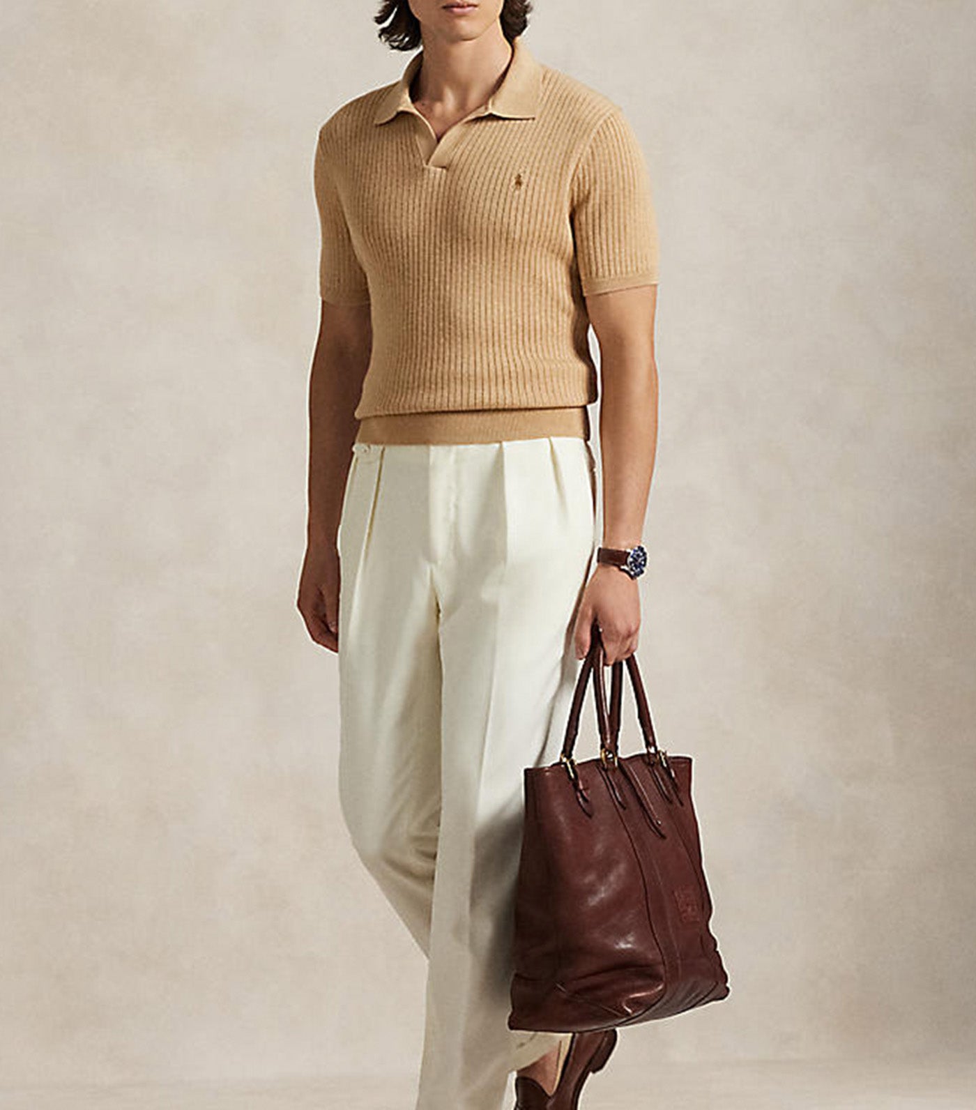 Men's Rib-Knit Cotton Johnny-Collar Sweater
