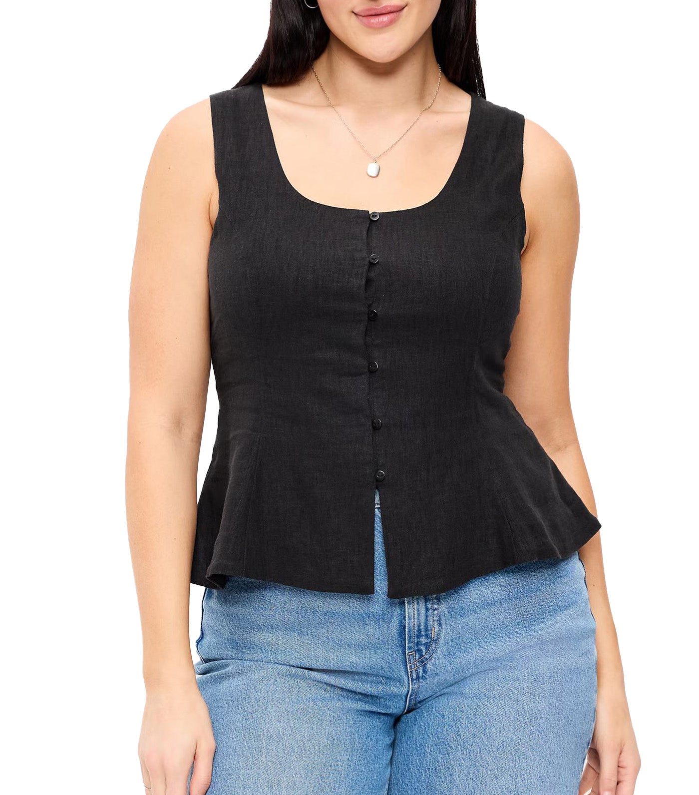 Old Navy Button-Down Linen Blend Top Black Jack