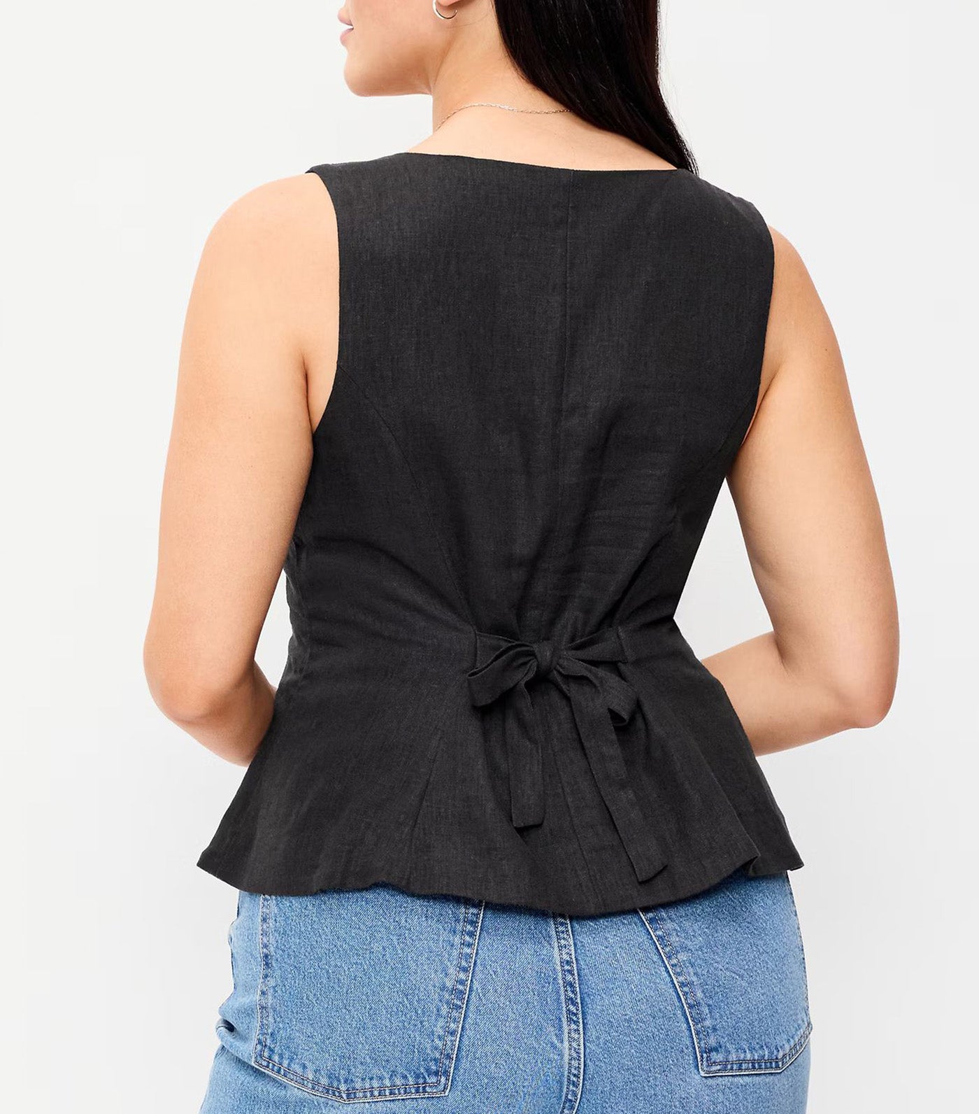 Old Navy Button-Down Linen Blend Top Black Jack