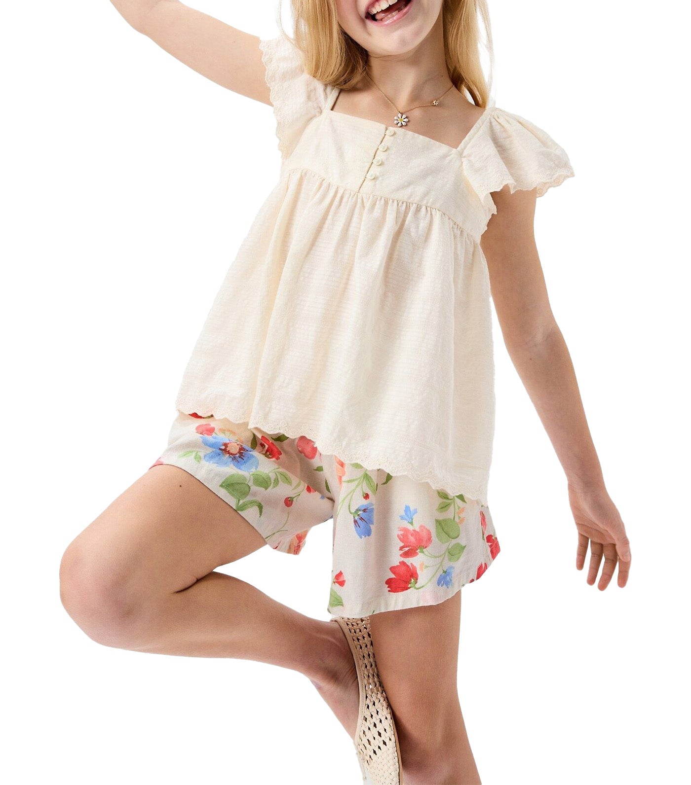 Printed Smocked-Waist Linen-Blend Shorts for Girls