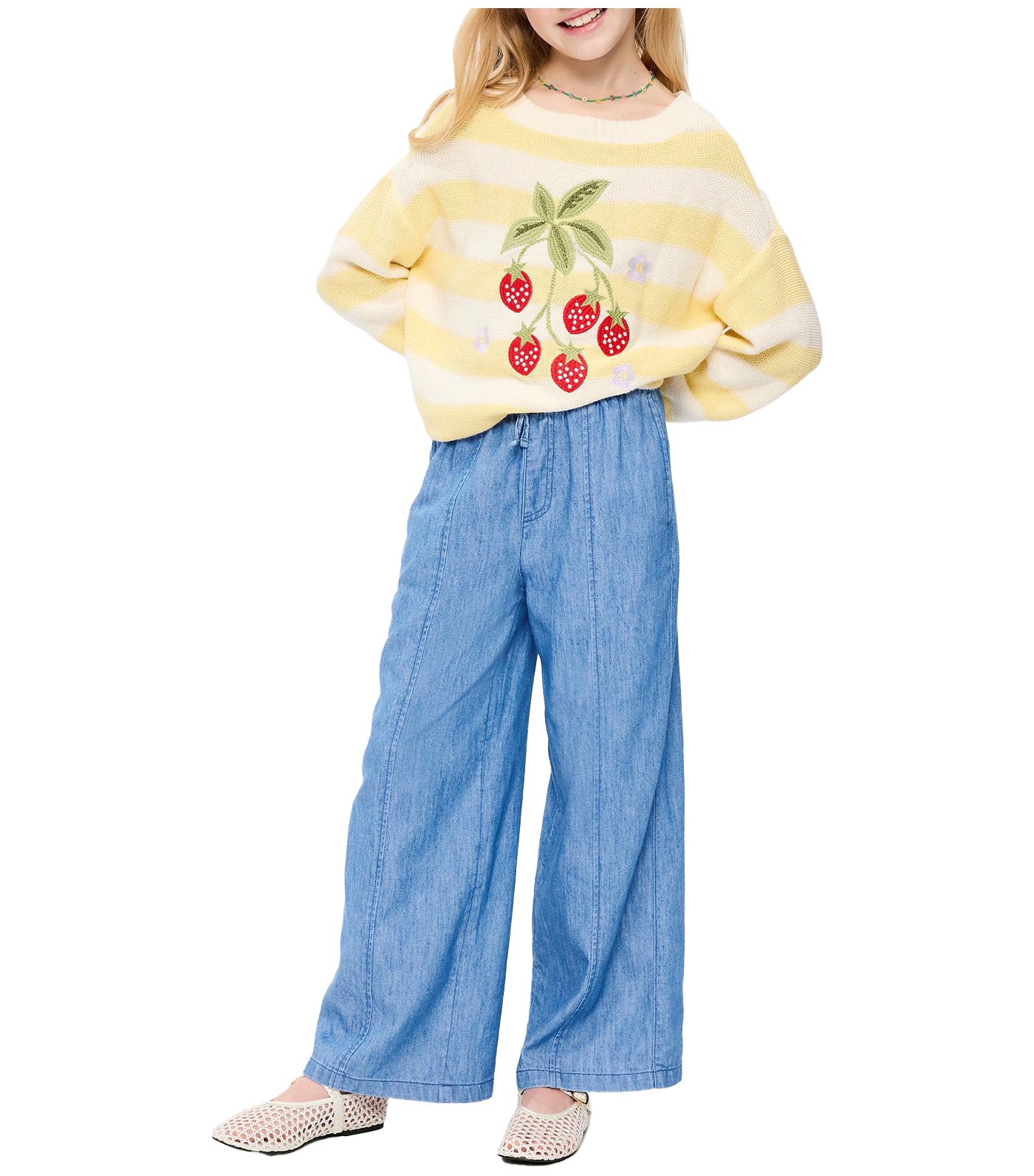 Pull-On Wide-Leg Chambray Pants for Girls