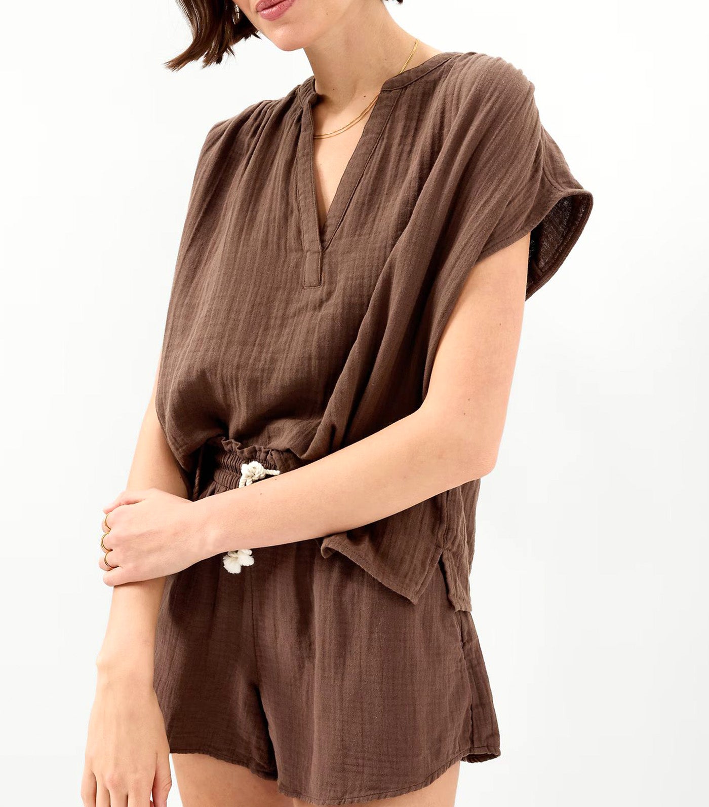 Short-Sleeve Popover Top