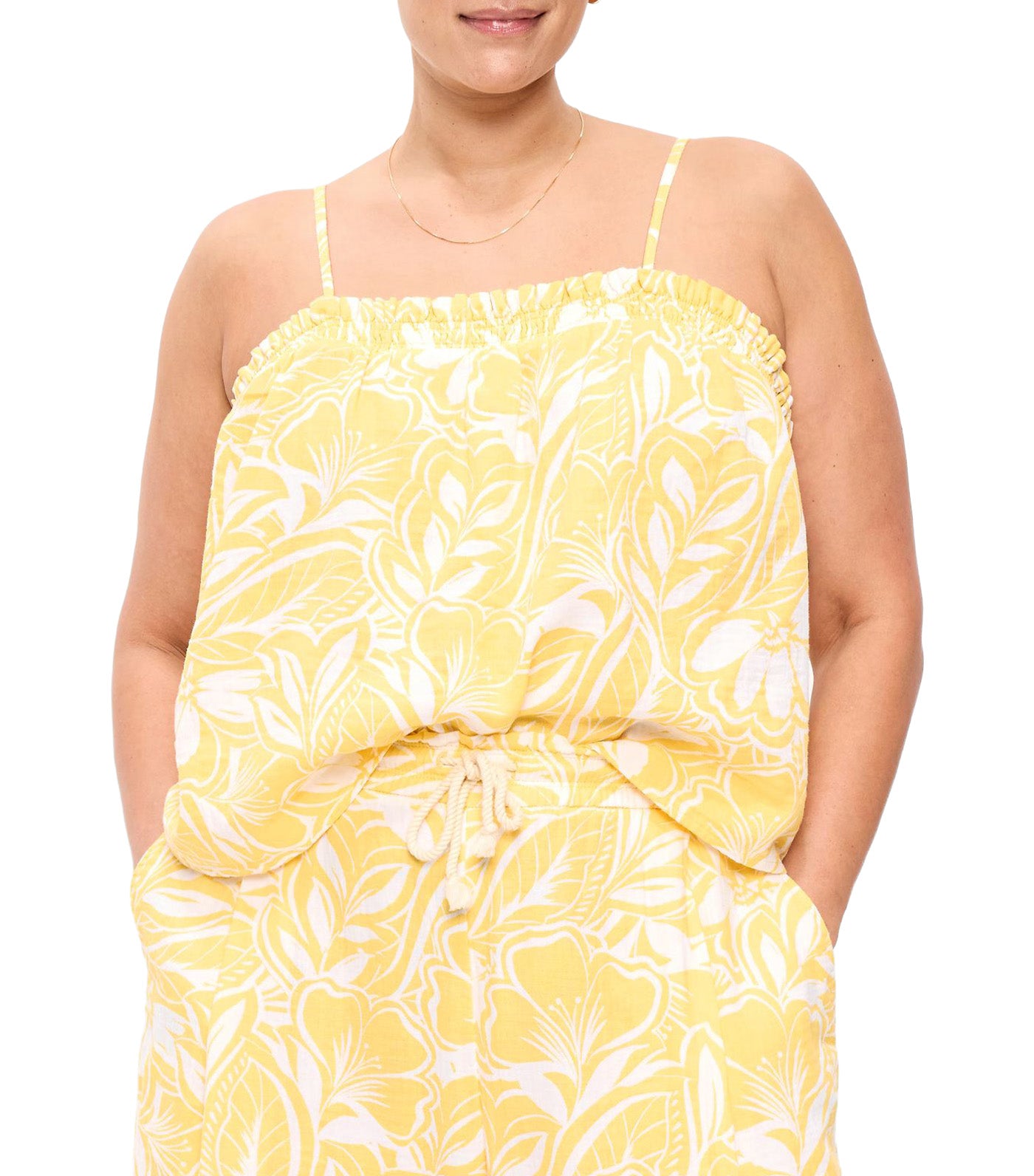 Old Navy Open-Back Smocked Tank Top Yellow Floral
