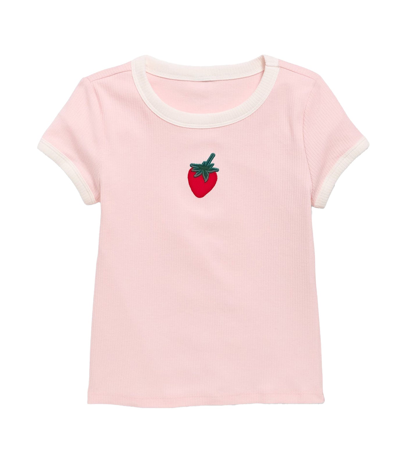 Fitted Short-Sleeve Ribbed Graphic Ringer T-Shirt for Girls