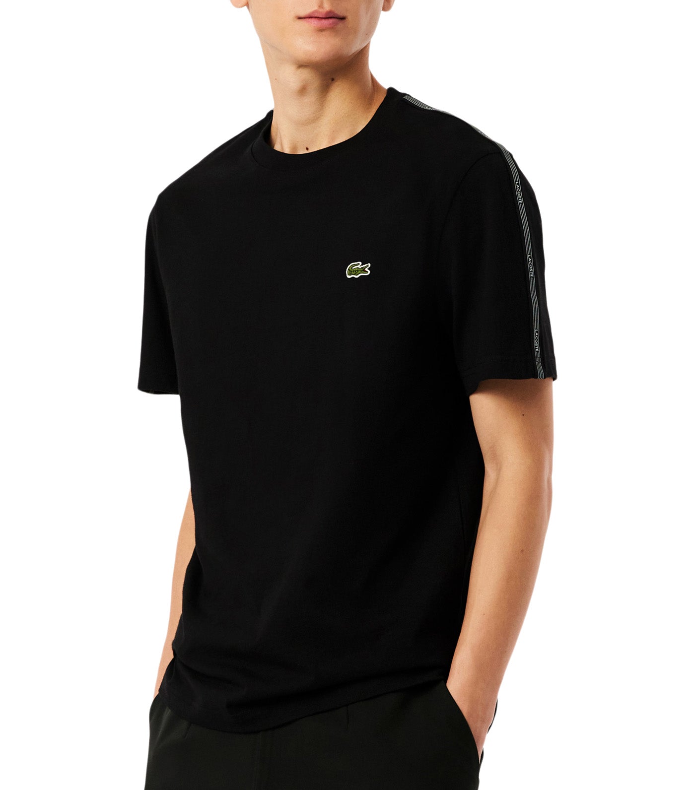 Lacoste Branded Stripe Band T-Shirt Black