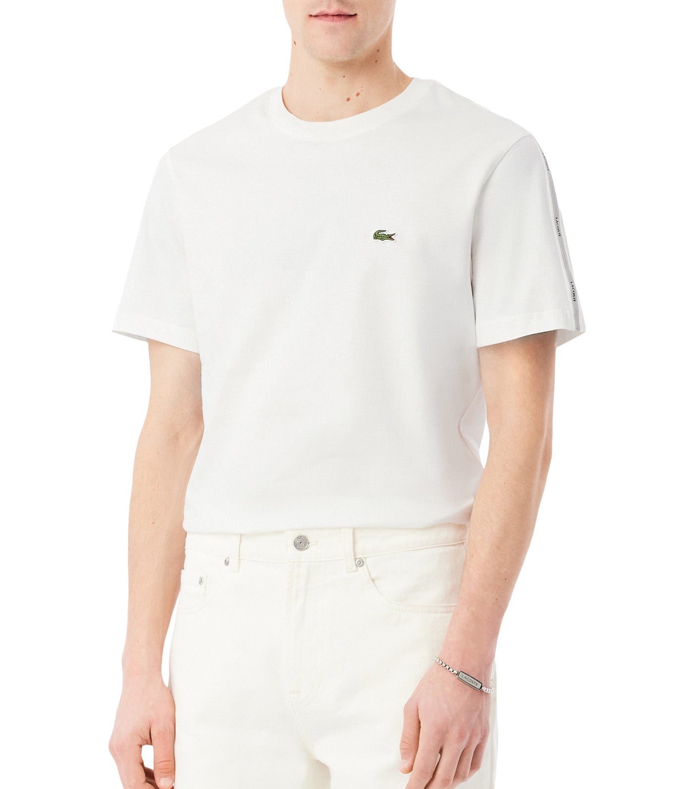 Lacoste Branded Stripe Band T-Shirt White