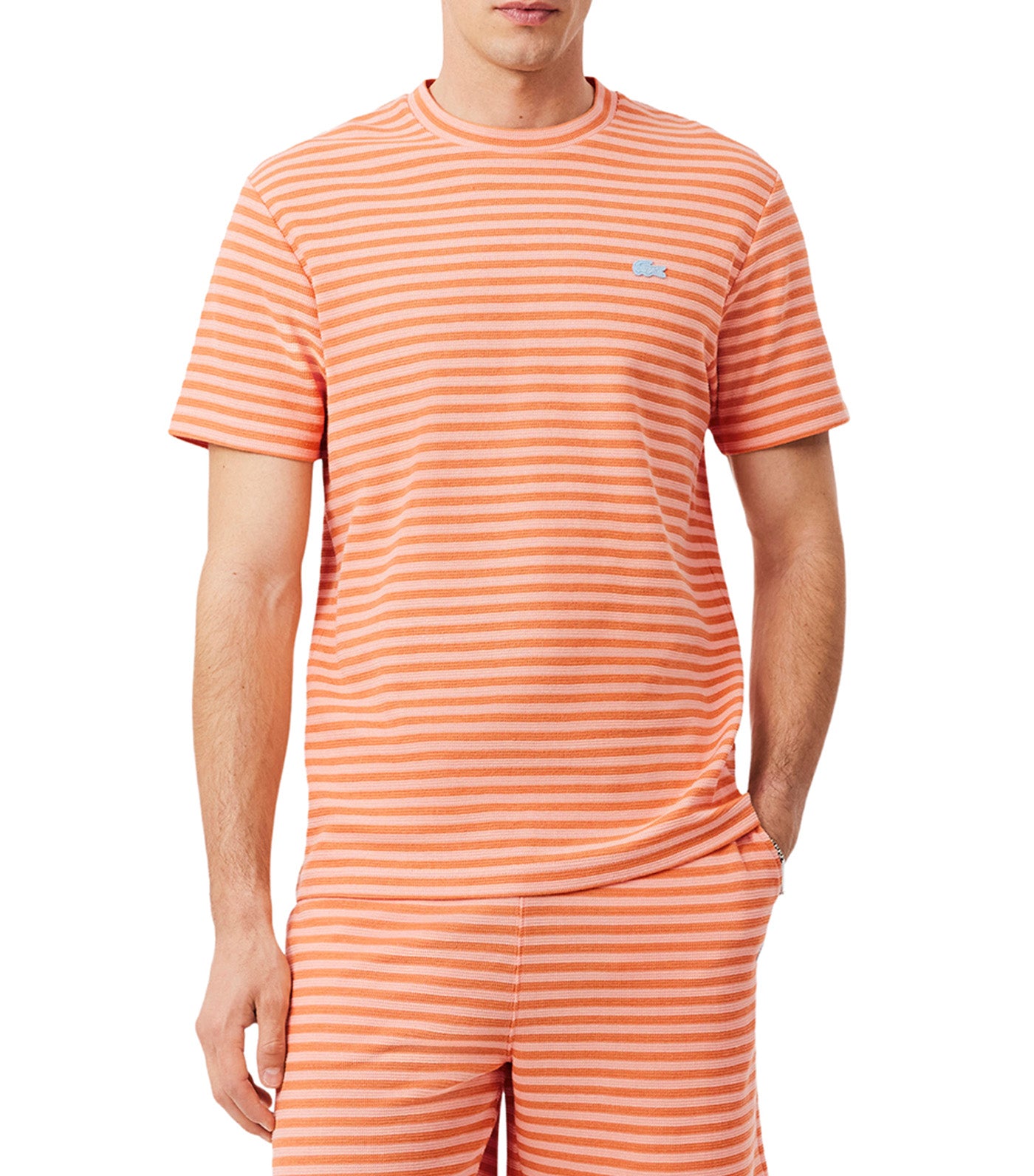 Textured Striped Cotton T-Shirt Miami/Blossom
