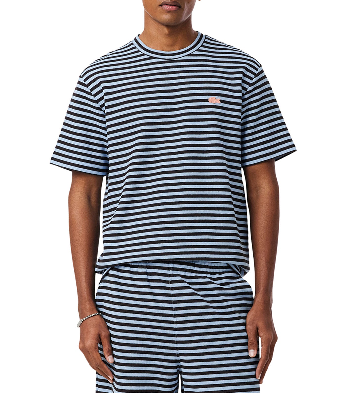 Textured Striped Cotton T-Shirt Chambray/Buffalo