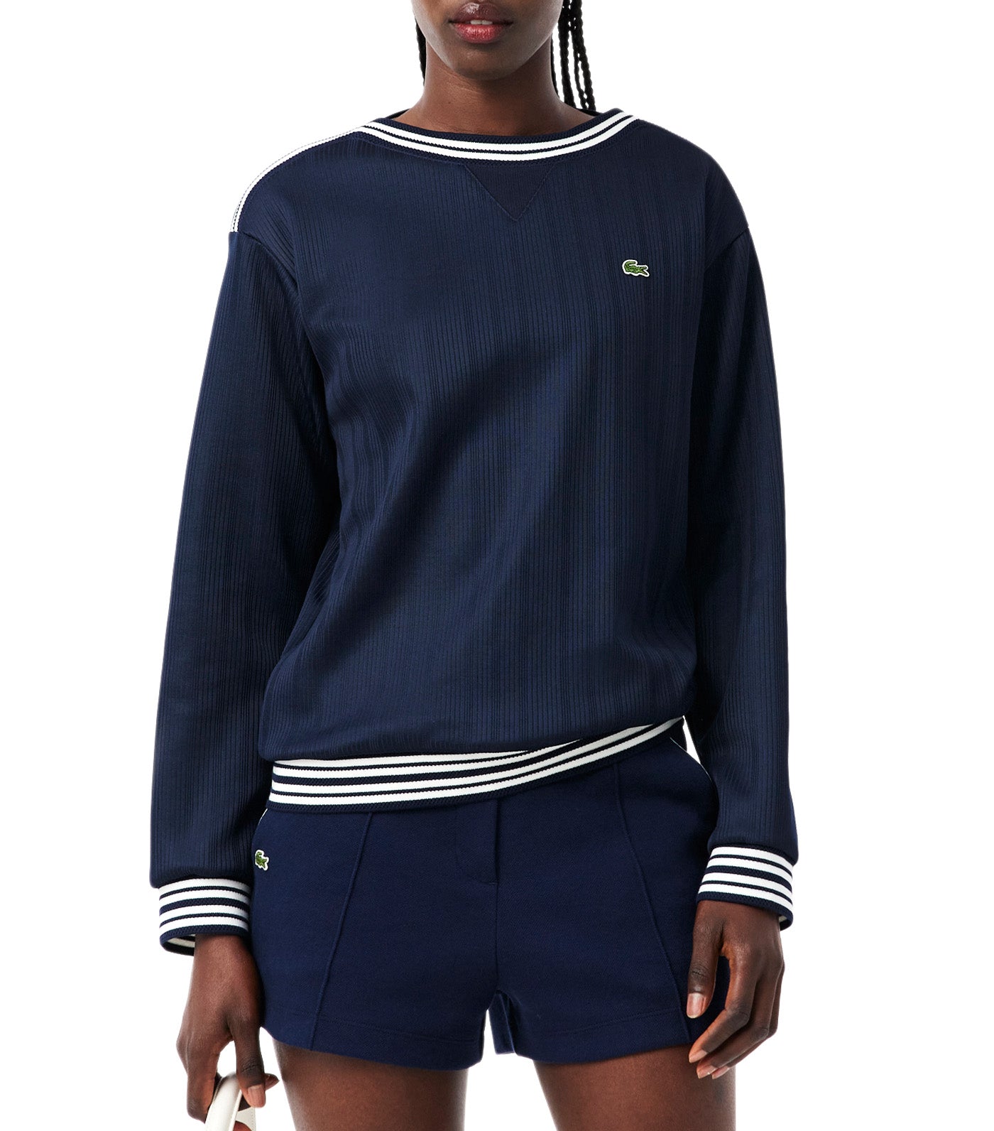 French Made Boat Neck Sweatshirt Navy Blue/White