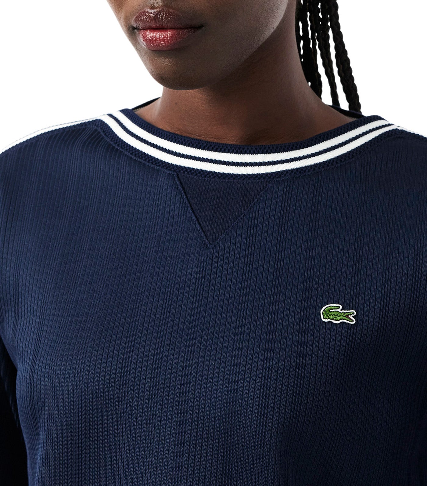 French Made Boat Neck Sweatshirt Navy Blue/White