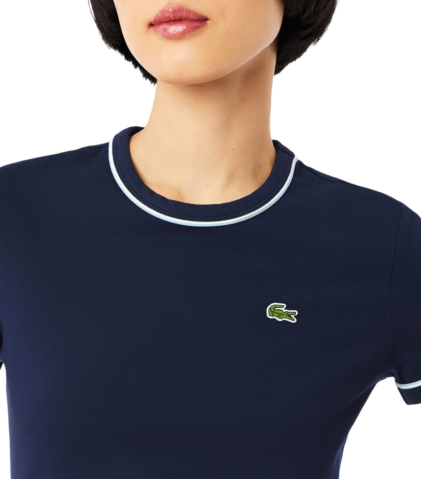 Lacoste Contrast Trim Jersey T-Shirt Navy Blue/Chambray/Flour