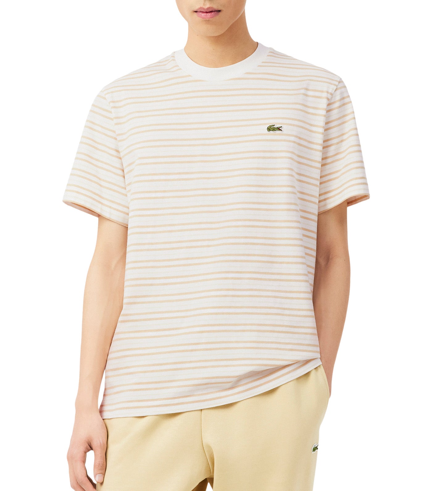 Lacoste Striped Cotton T-Shirt Millet/Flour