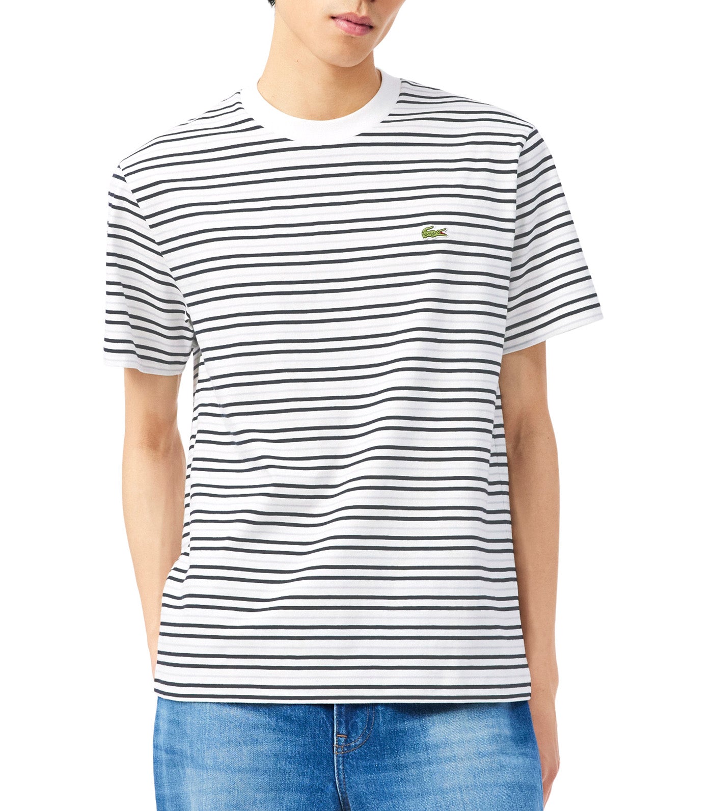 Lacoste Striped Cotton T-Shirt Blackbird/Flour