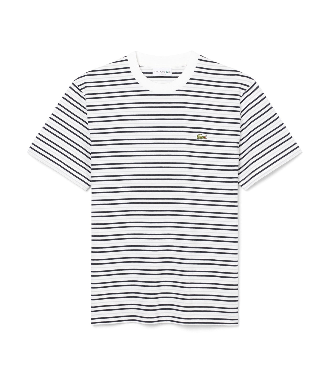 Lacoste Striped Cotton T-Shirt Blackbird/Flour