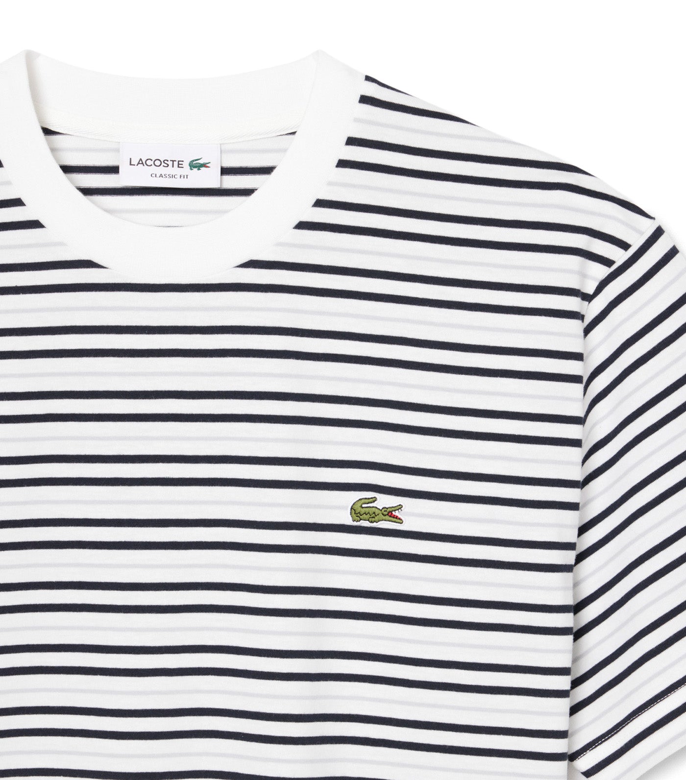 Lacoste Striped Cotton T-Shirt Blackbird/Flour