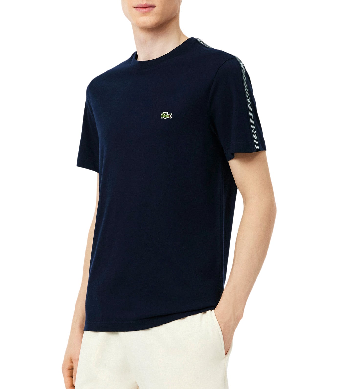 Lacoste Branded Stripe Band T-Shirt Navy Blue