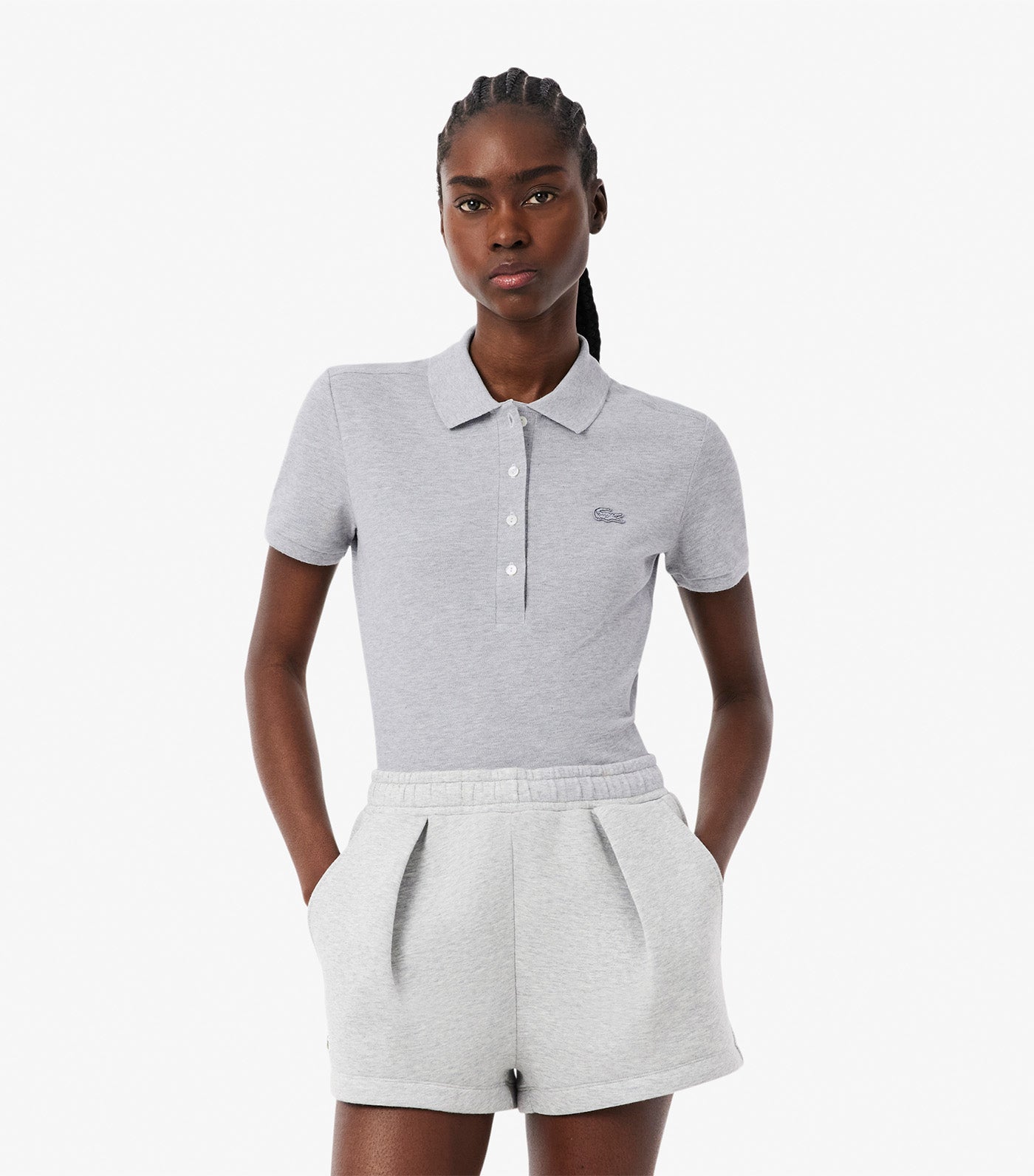 Lacoste L.12.D Slim Fit Stretch Mini Pique Polo Shirt Silver Chine