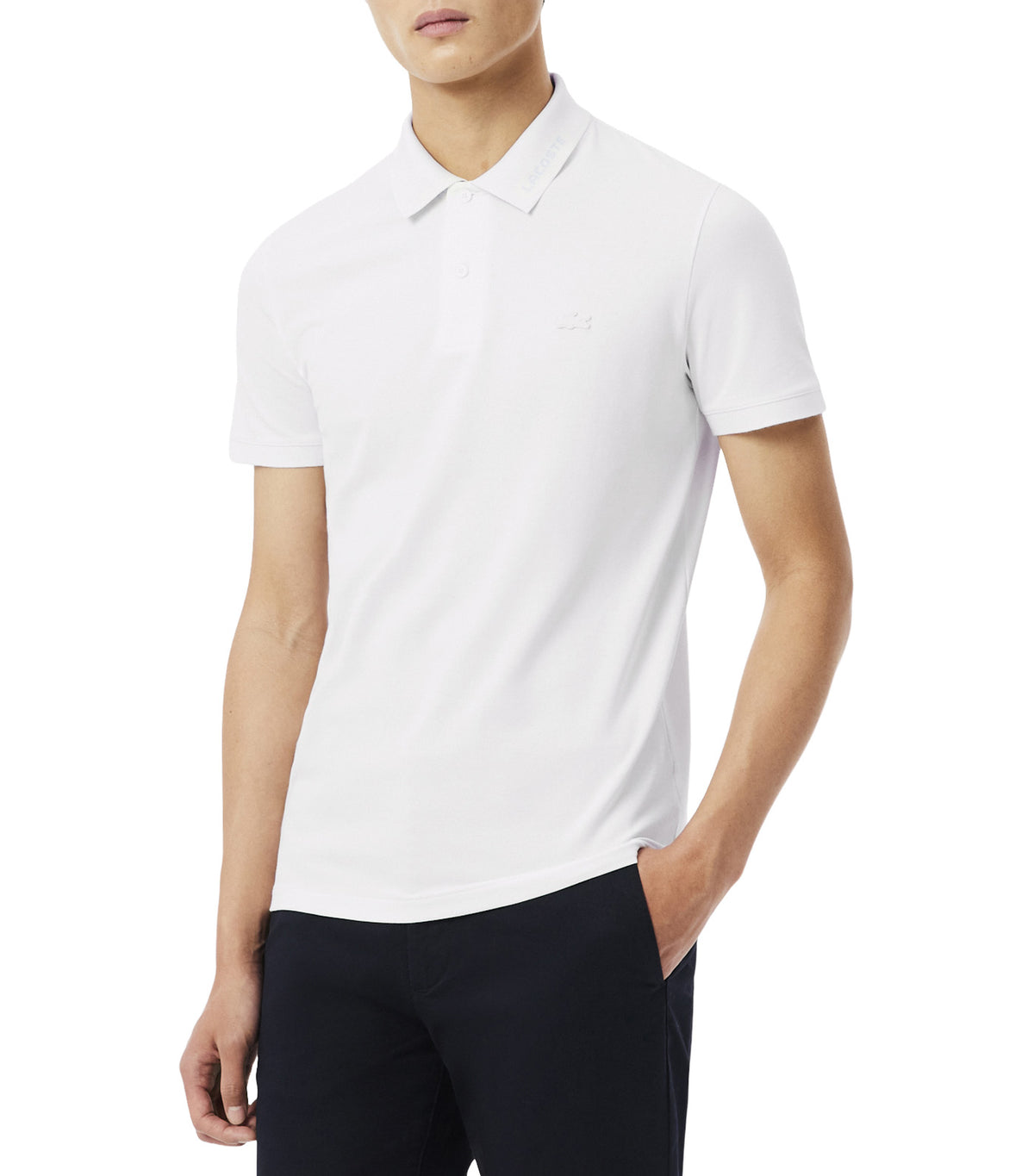 Slim Fit Jacquard Branded Piqué Polo Shirt White