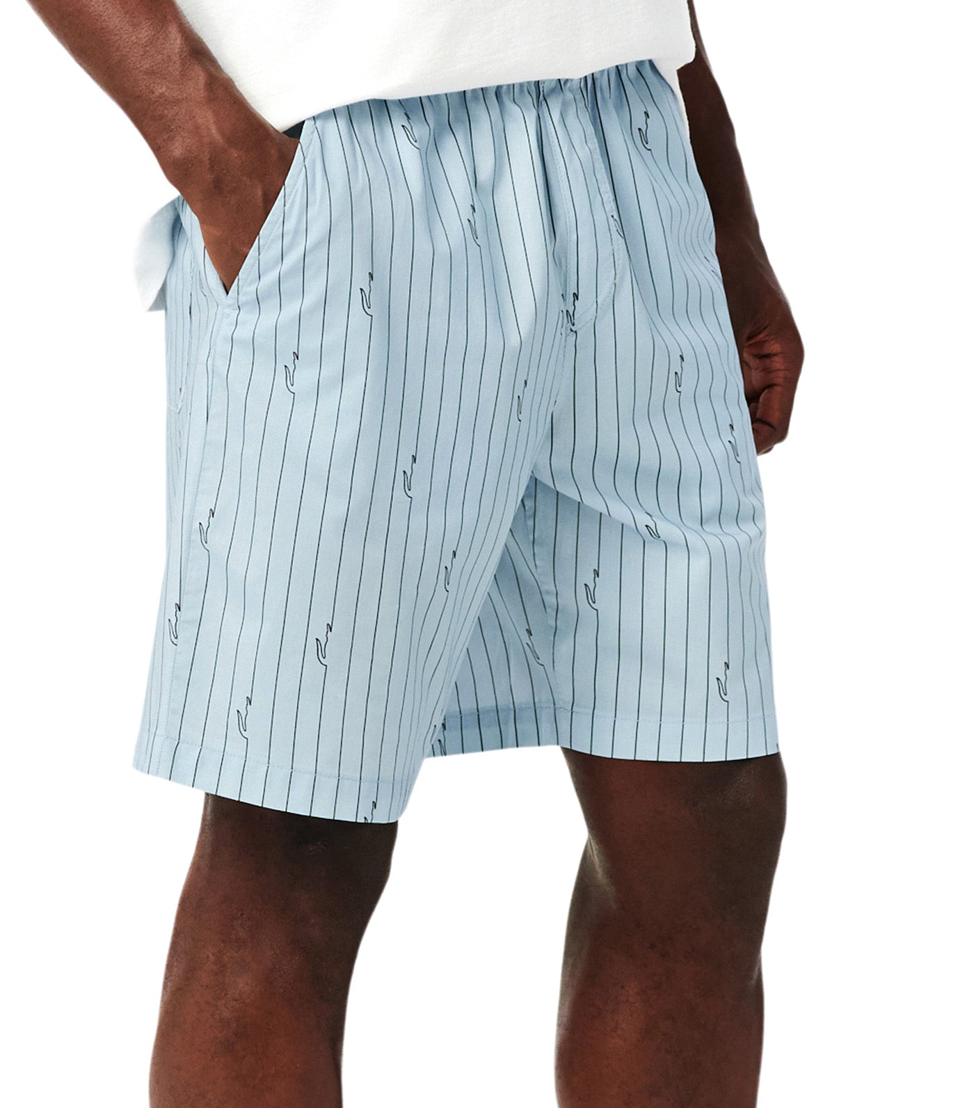 Lacoste Crocodile Print Stripe Cotton Shorts Chambray/Buffalo