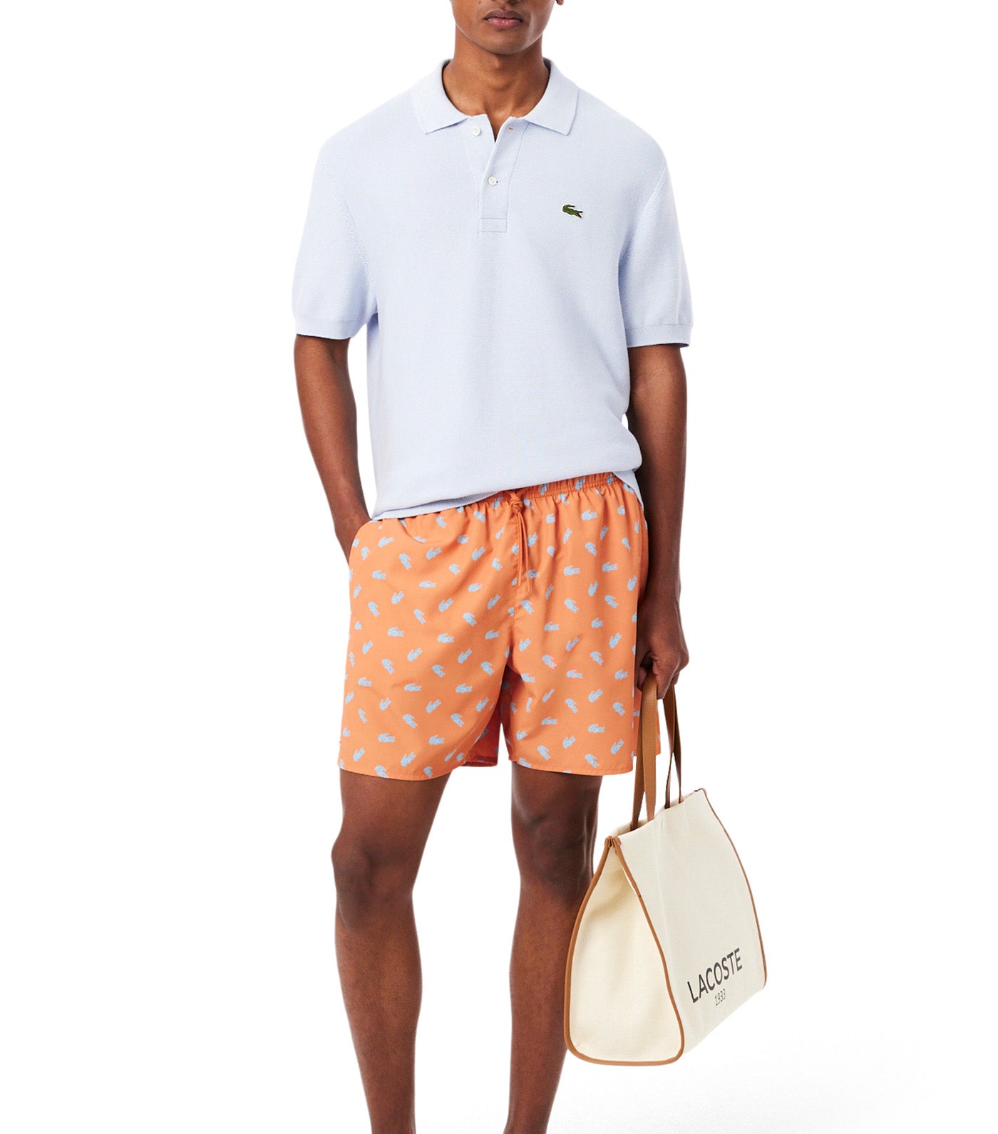 Mid Length Crocodile Print Swim Trunks