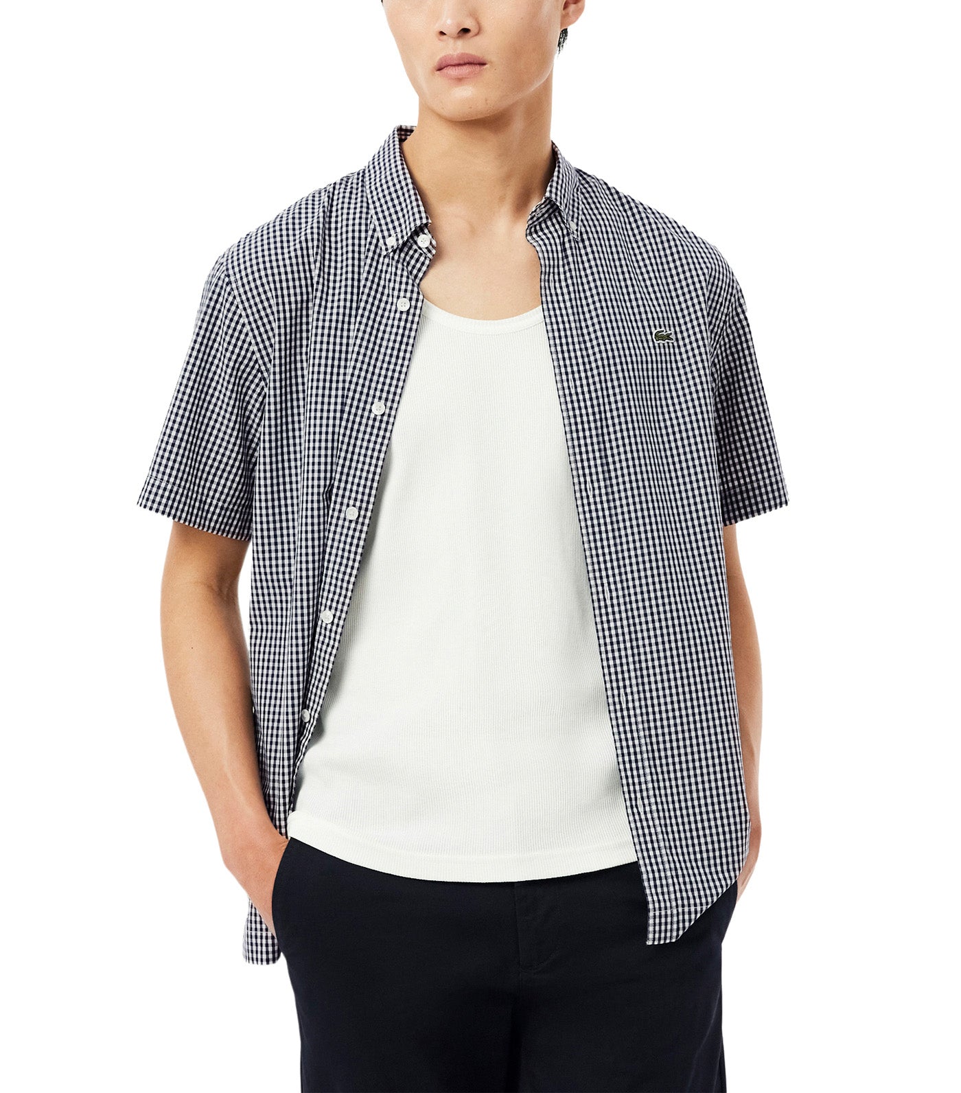 Regular Fit Short Sleeved Plaid Shirt White/Navy Blue