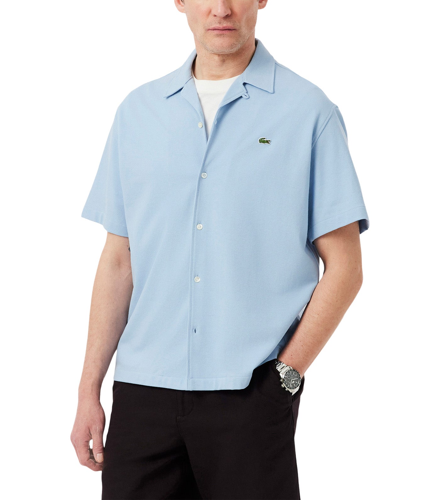 Relaxed Fit Short Sleeved Piqué Shirt Chambray