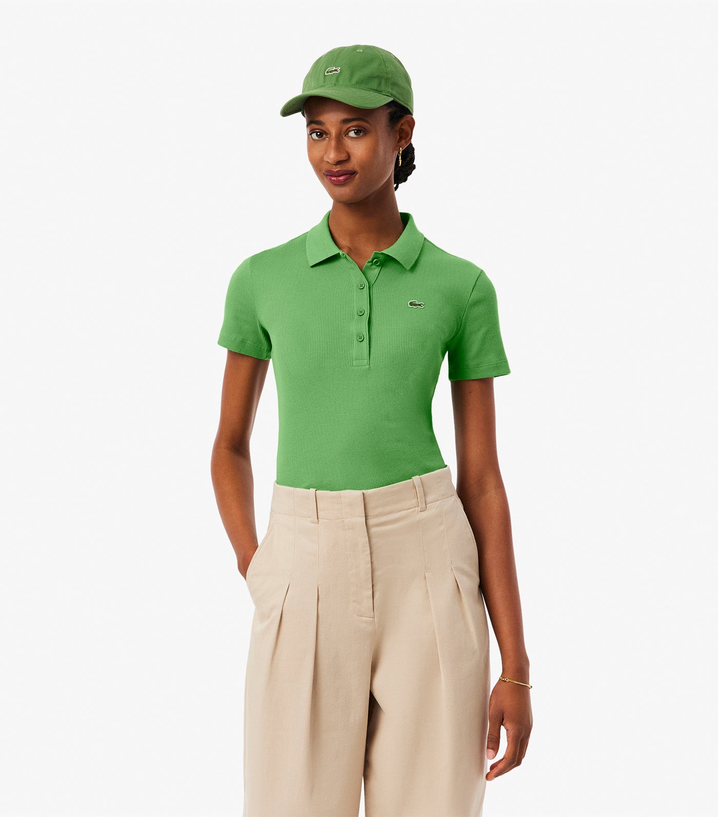 Lacoste L.12.D Slim Fit Ribbed Cotton Polo Shirt Billiard Green