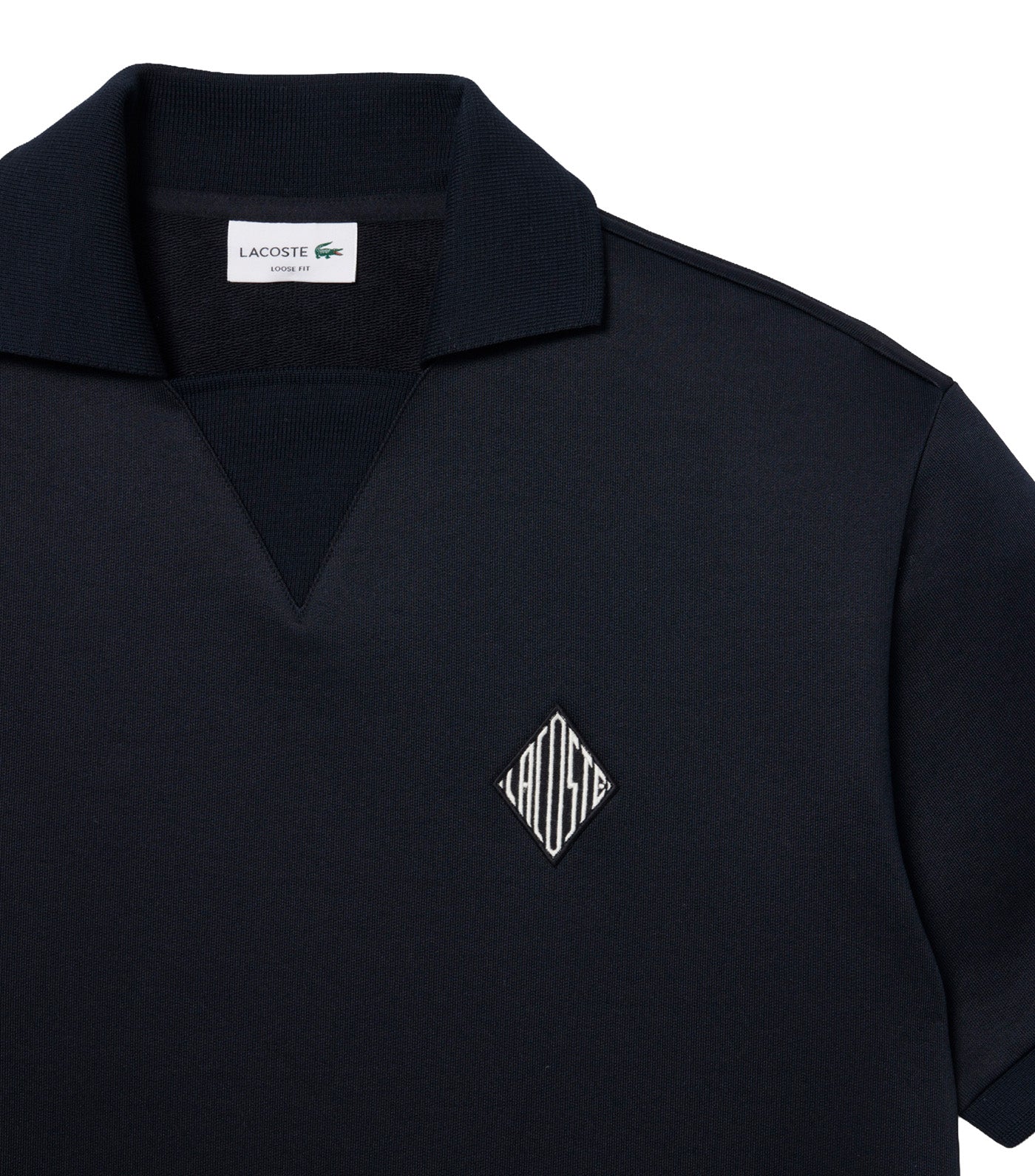 Loose Fit Badge Accent Fleece Polo Shirt Blackbird