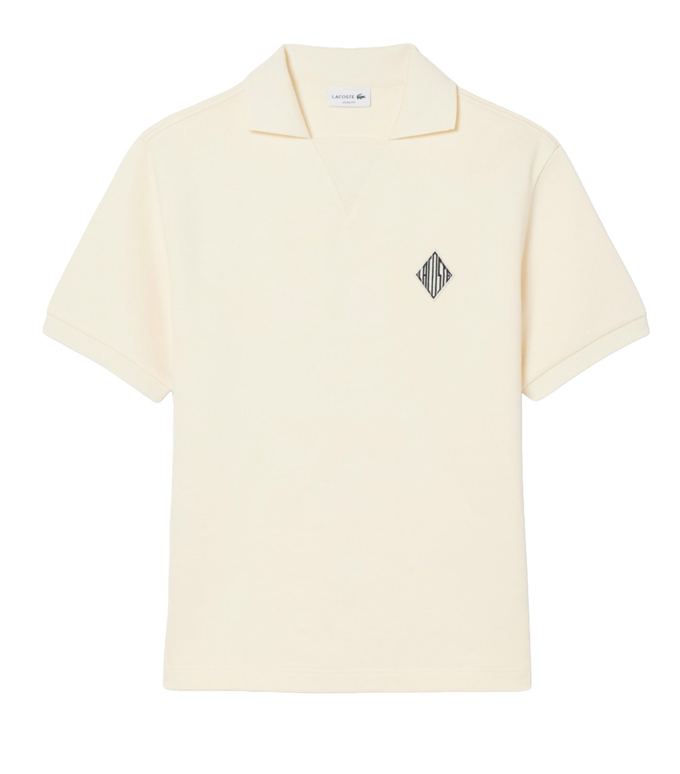 Loose Fit Badge Accent Fleece Polo Shirt Powder