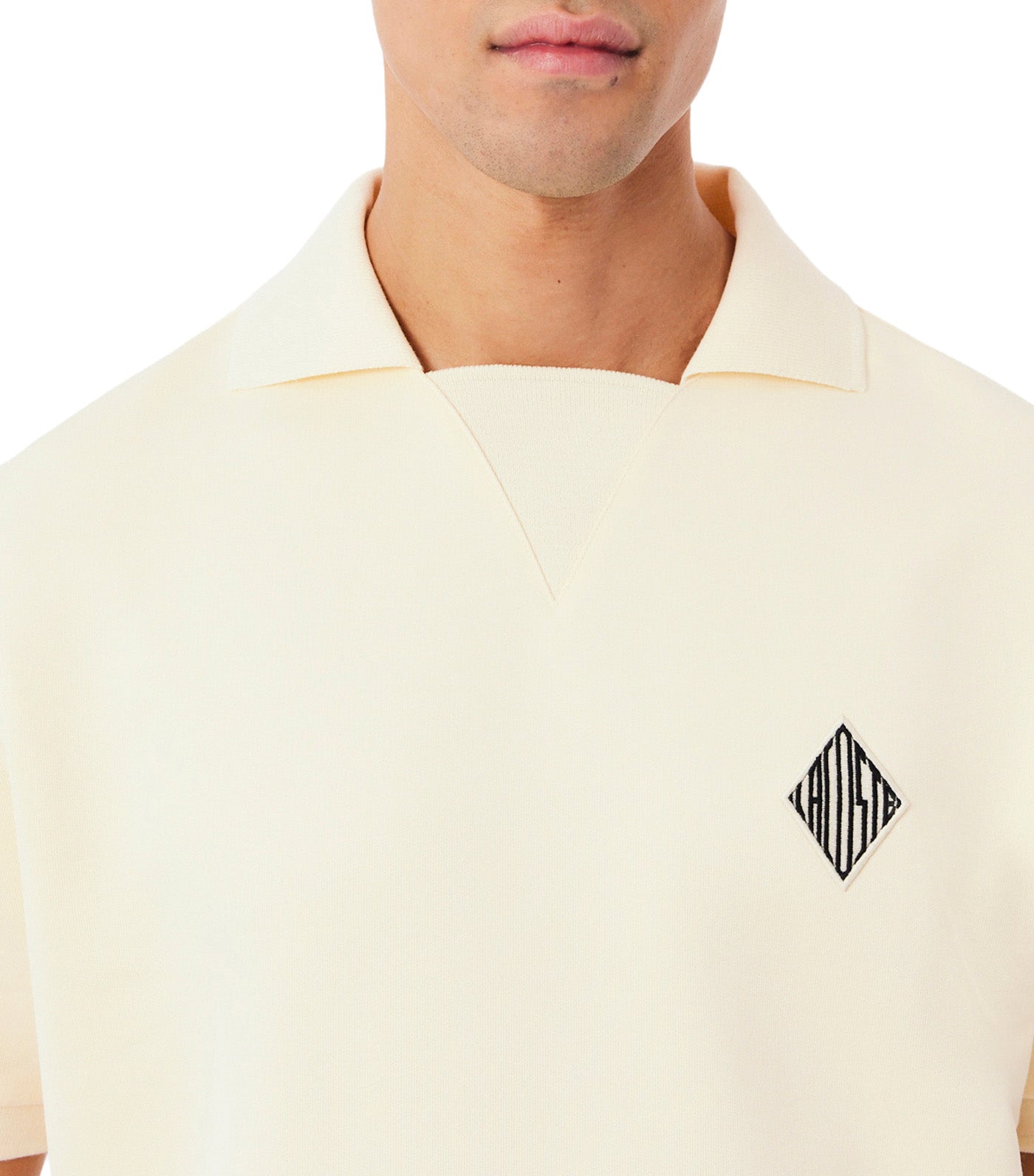 Loose Fit Badge Accent Fleece Polo Shirt Powder