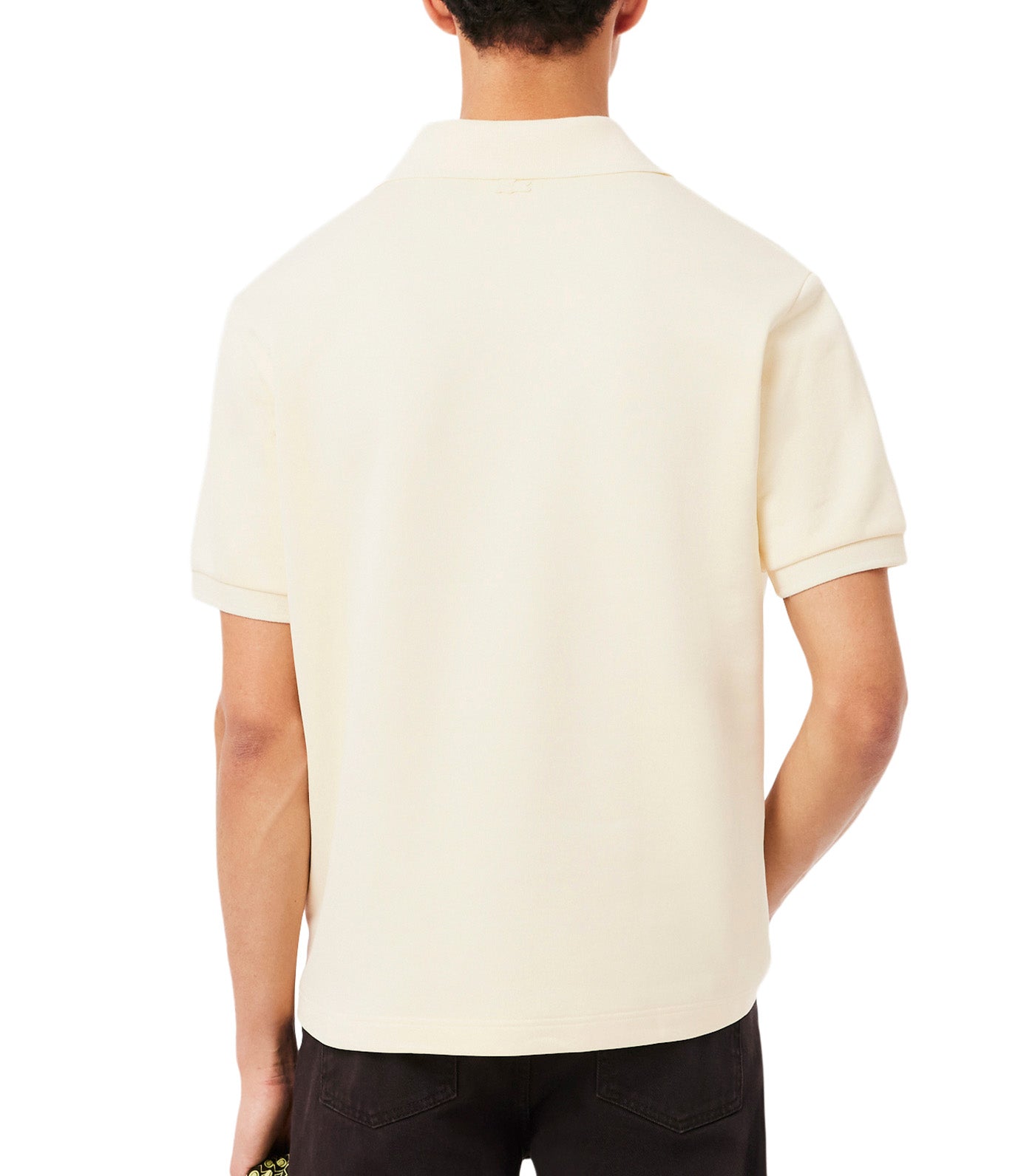 Loose Fit Badge Accent Fleece Polo Shirt Powder