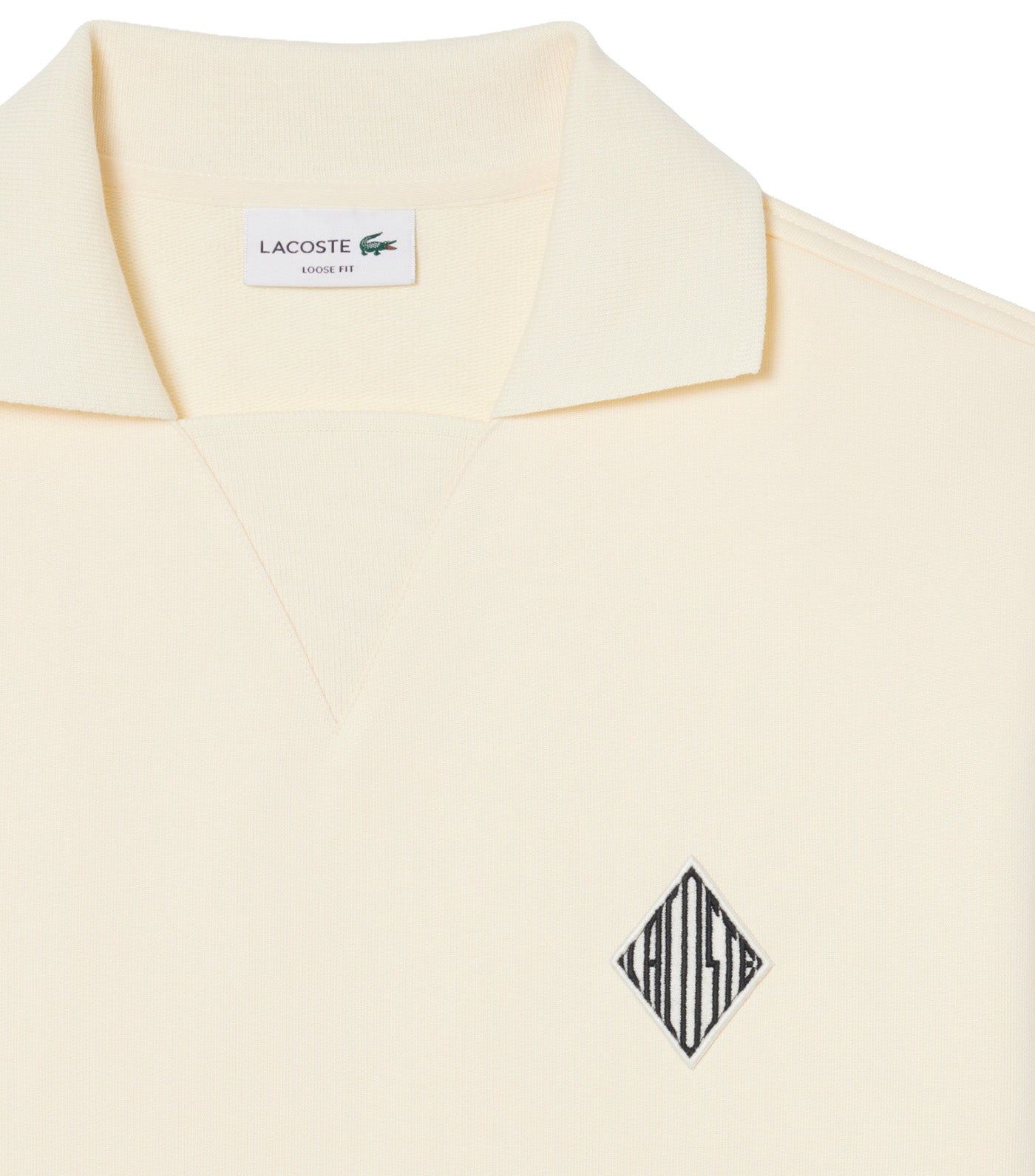 Loose Fit Badge Accent Fleece Polo Shirt Powder