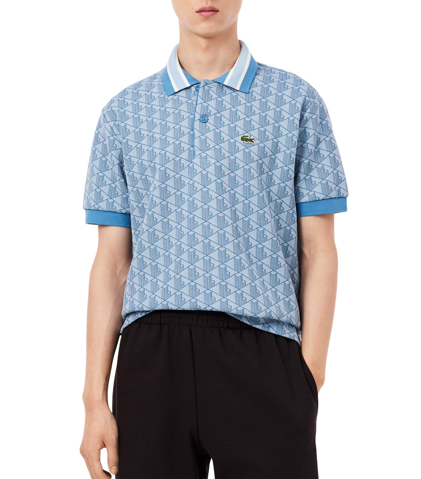 Lacoste Classic Fit Contrast Collar Monogram Motif Polo Shirt Pheonix Blue/Abyss Blue